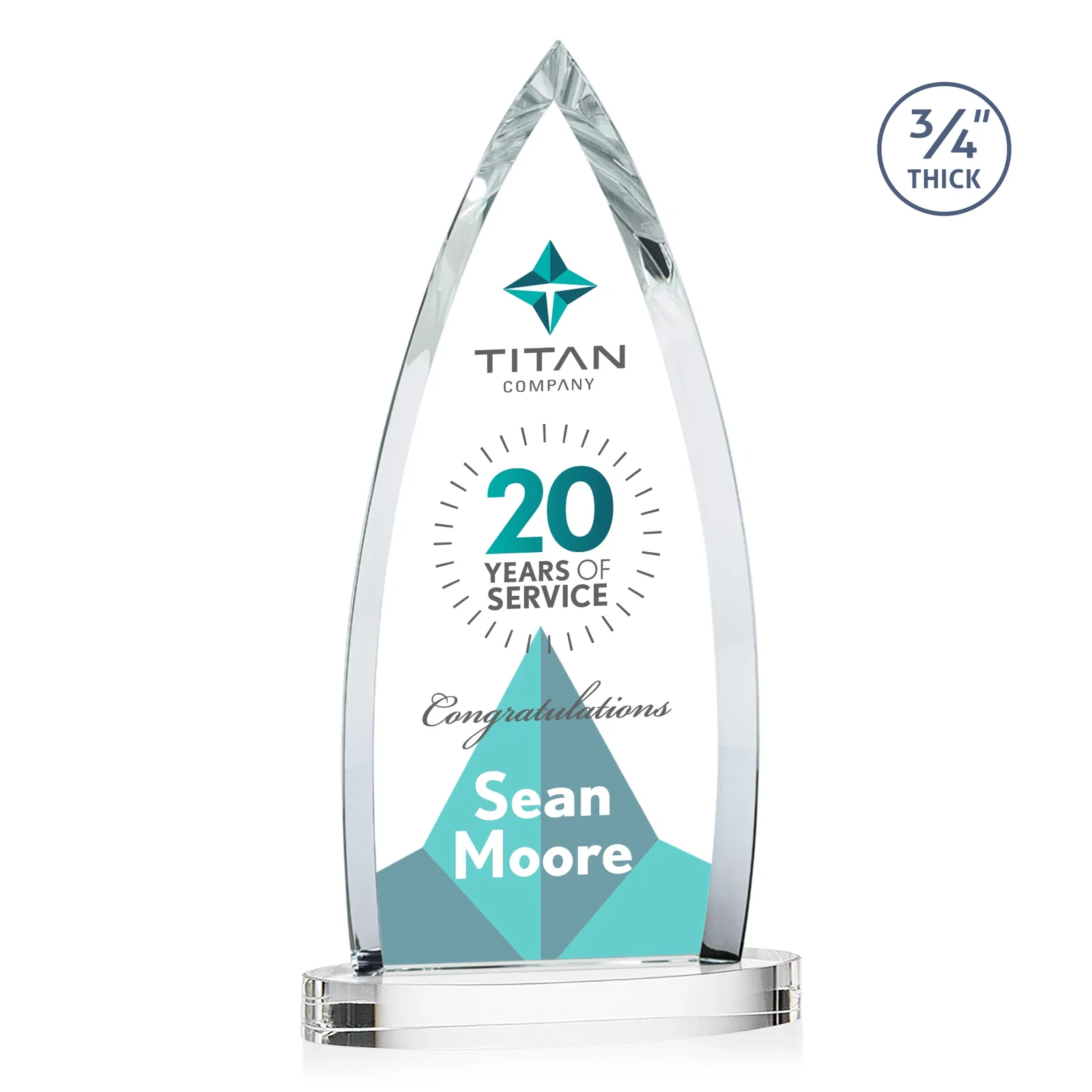Customized Starfire Crystal Arrowhead Award on Round Crystal Base for safety achievement programs