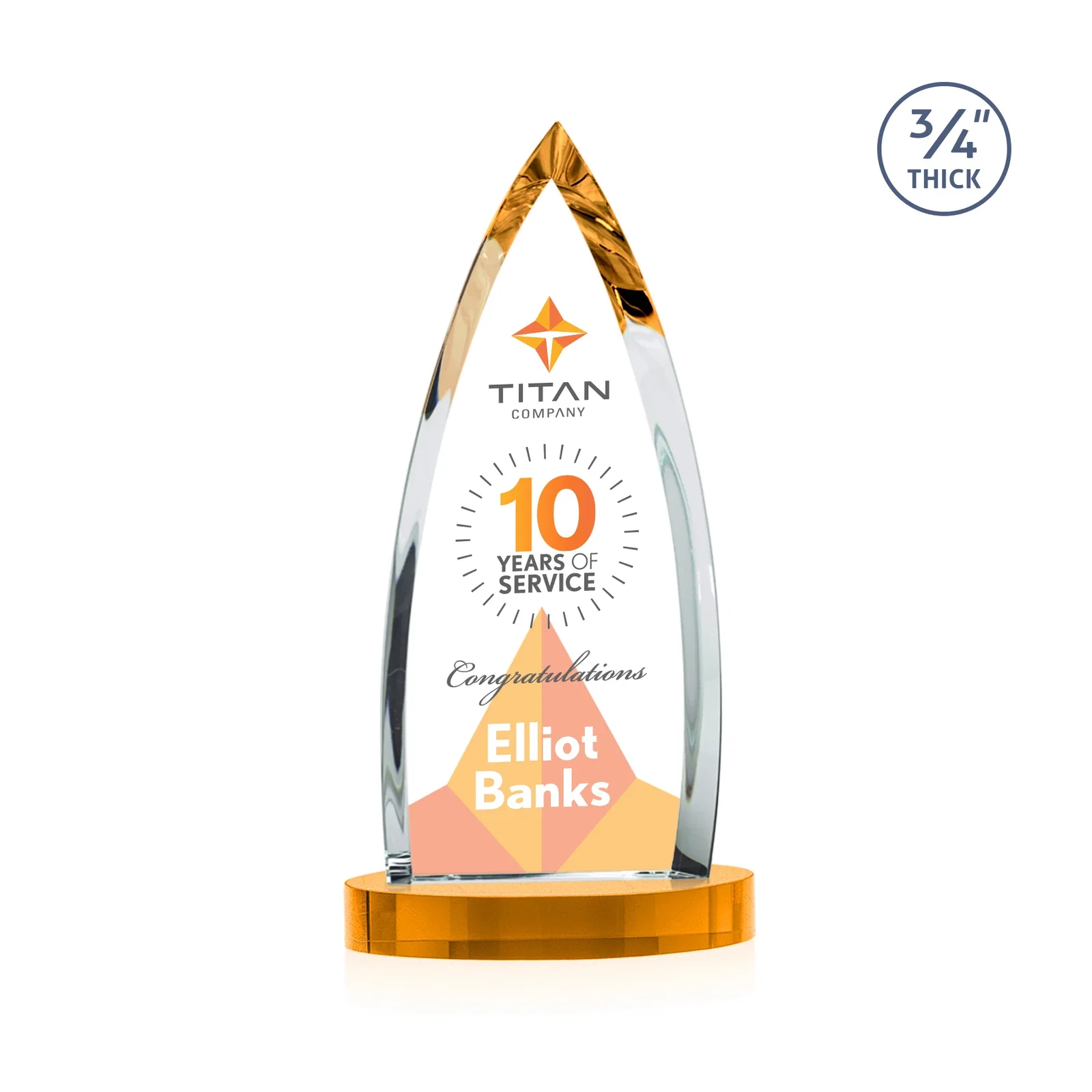 Custom engraved Starfire Crystal Arrowhead Award on Round Crystal Base for corporate award ceremonies