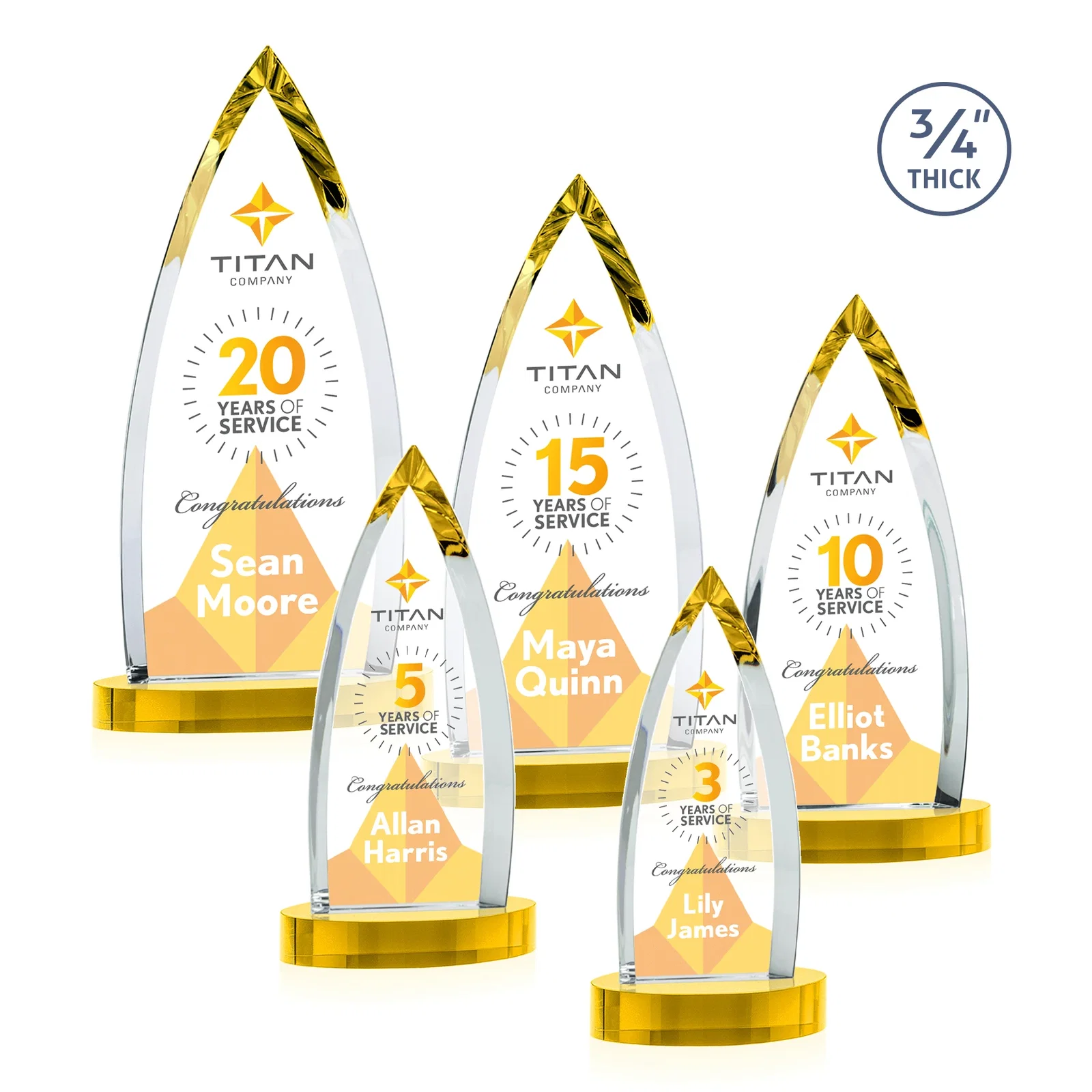 Custom engraved Starfire Crystal Arrowhead Award on Round Crystal Base for team milestone celebrations