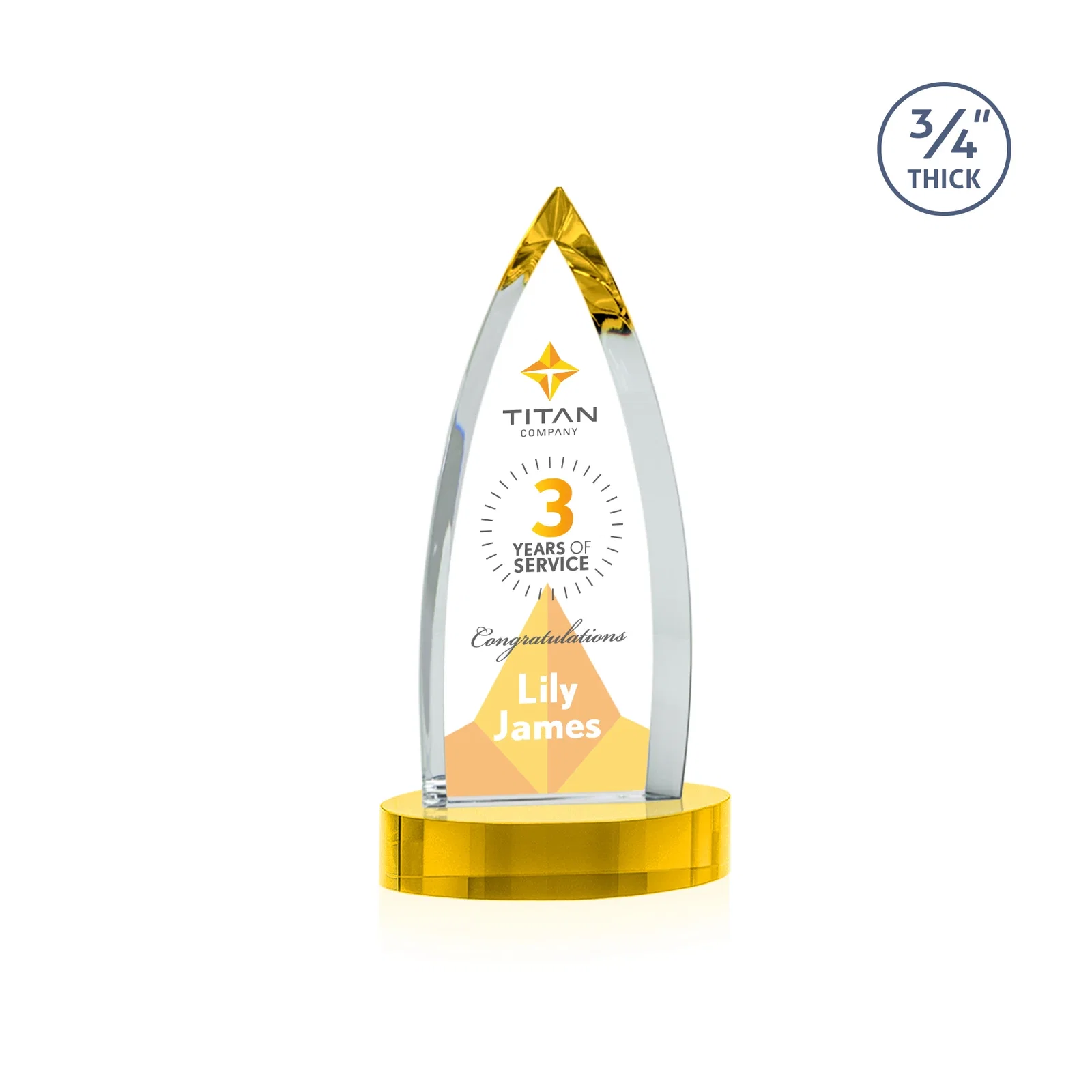 Custom engraved Starfire Crystal Arrowhead Award on Round Crystal Base for donor appreciation