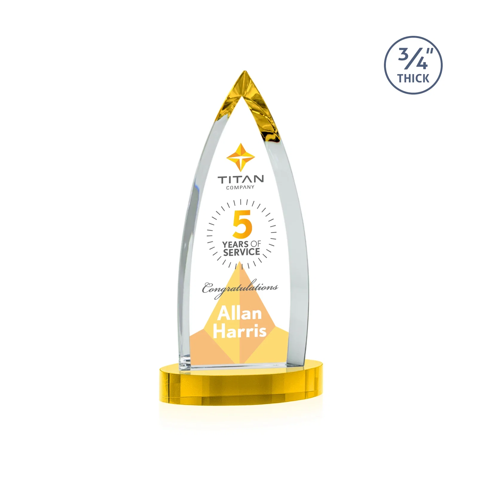Custom engraved Starfire Crystal Arrowhead Award on Round Crystal Base for graduation ceremonies