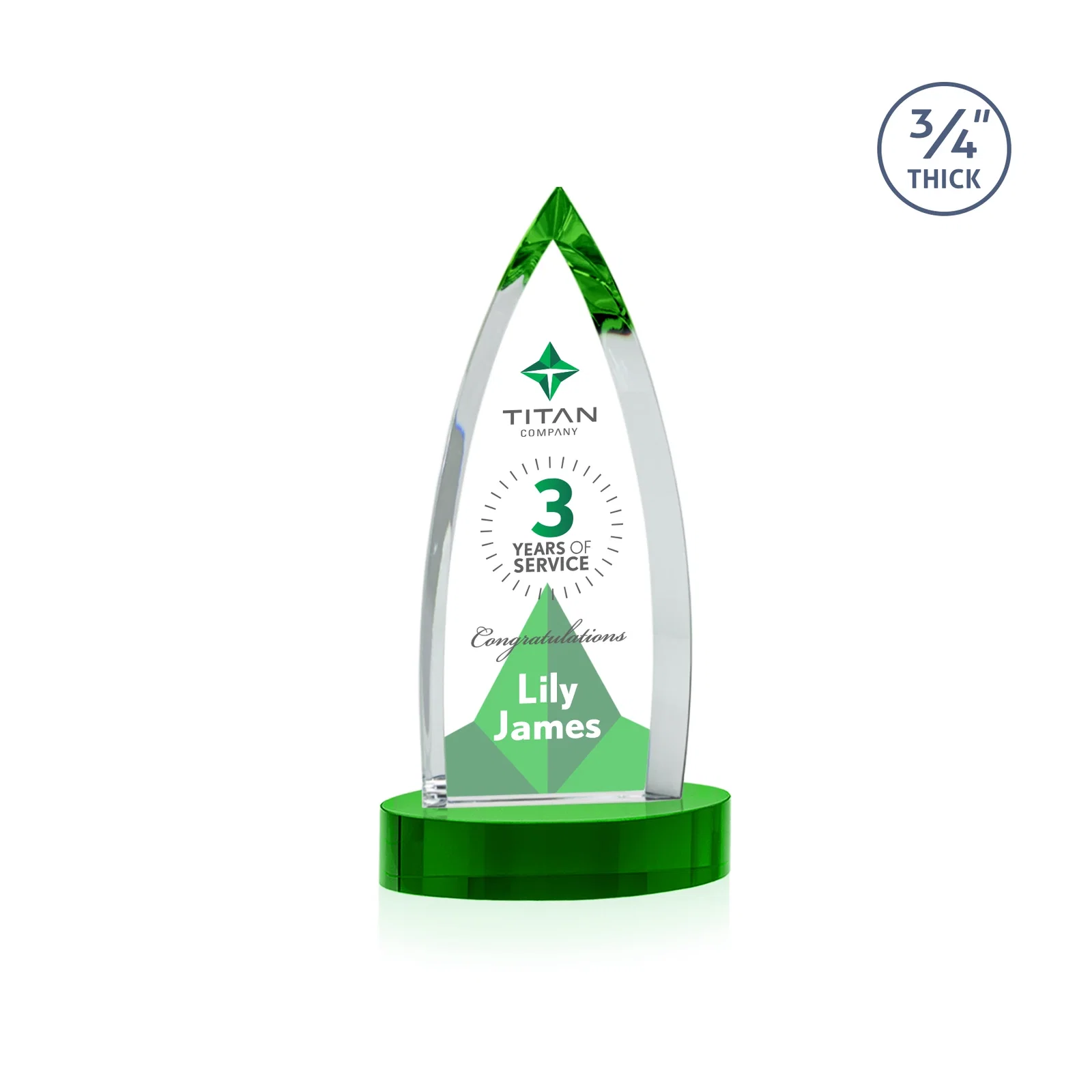 Custom Starfire Crystal Arrowhead Award on Round Crystal Base, with your logo for corporate award ceremonies