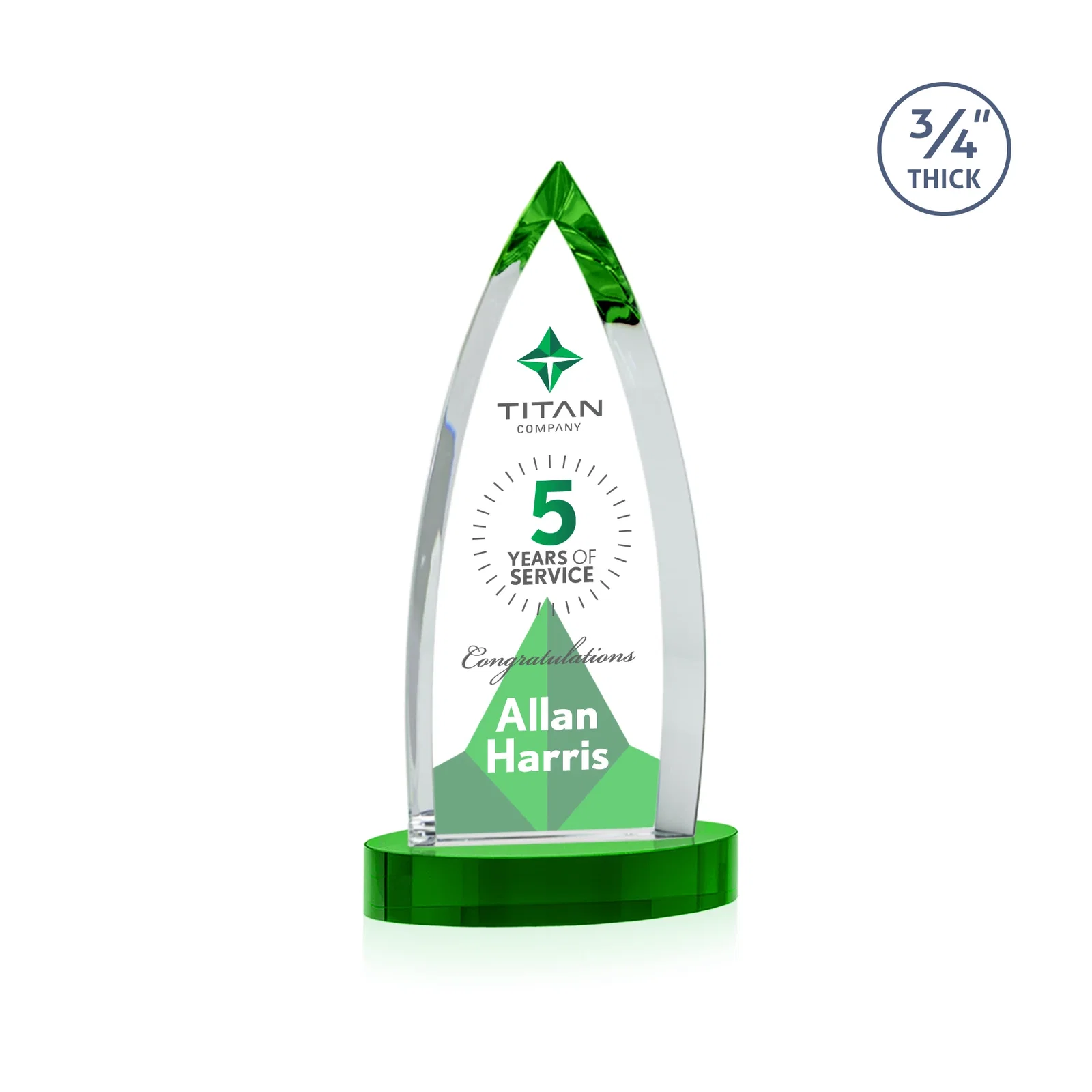 Custom Starfire Crystal Arrowhead Award on Round Crystal Base, with your logo for service anniversary gifts
