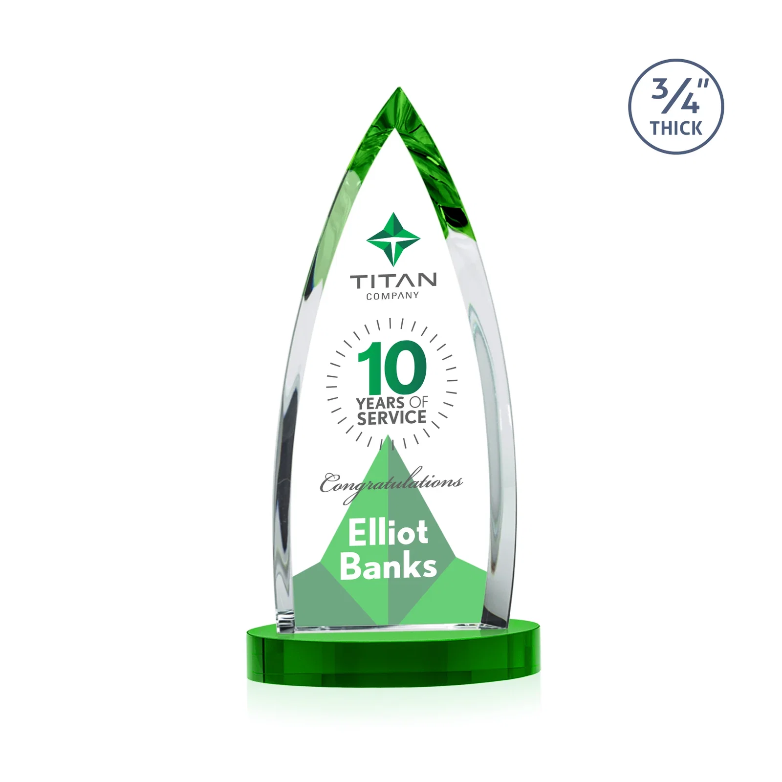 Custom Starfire Crystal Arrowhead Award on Round Crystal Base, with your logo for sales achievement awards