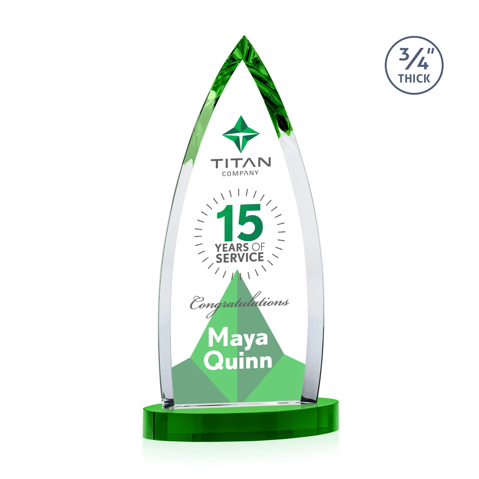 Custom Starfire Crystal Arrowhead Award on Round Crystal Base, with your logo for retirement presentations