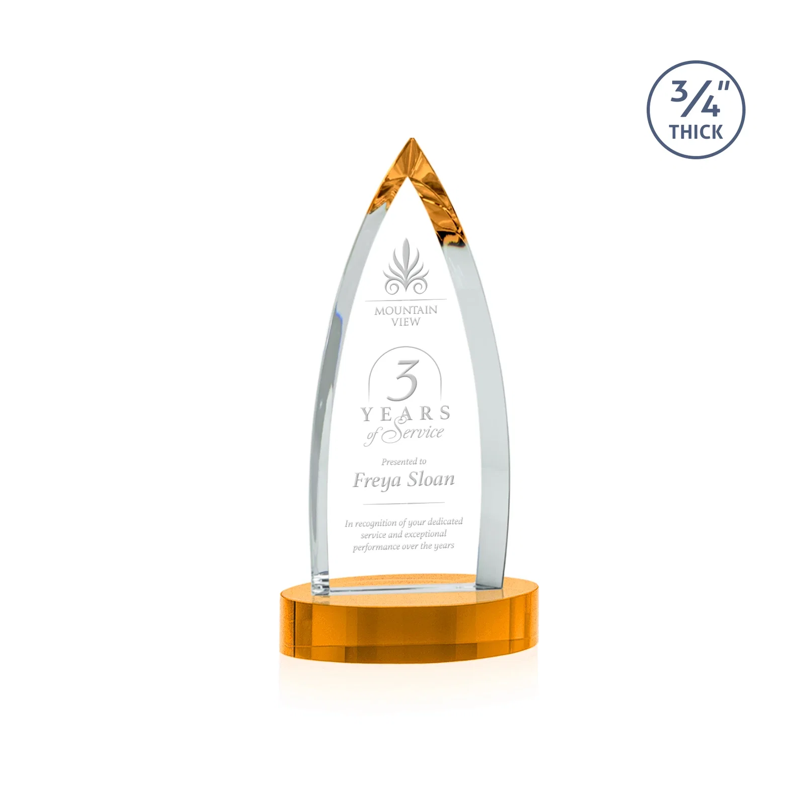 Custom Starfire Crystal Arrowhead Award on Round Crystal Base for safety achievement programs
