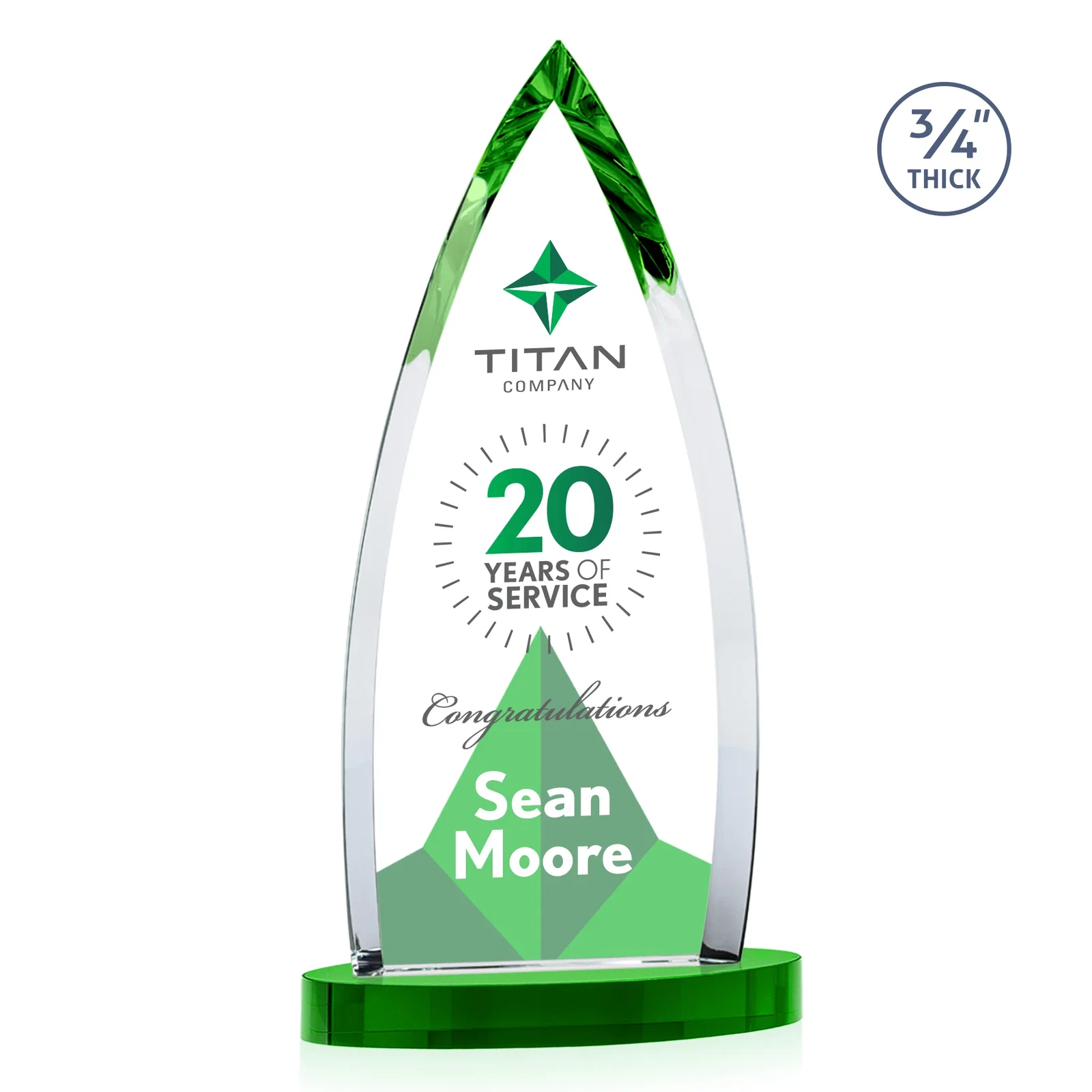 Custom Starfire Crystal Arrowhead Award on Round Crystal Base, with your logo for team milestone celebrations