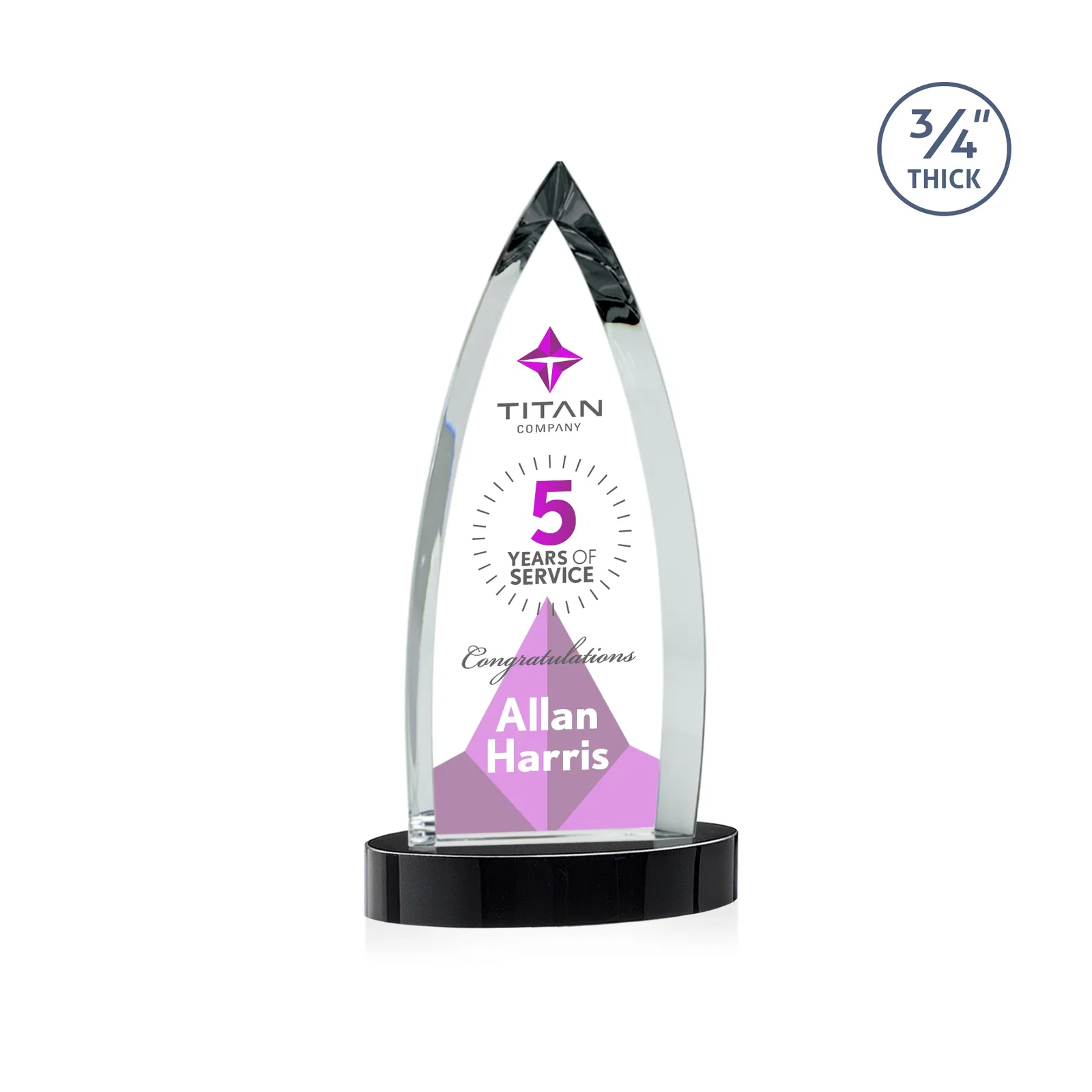 Custom Starfire Crystal Arrowhead Award on Round Crystal Base, with your logo for volunteer appreciation