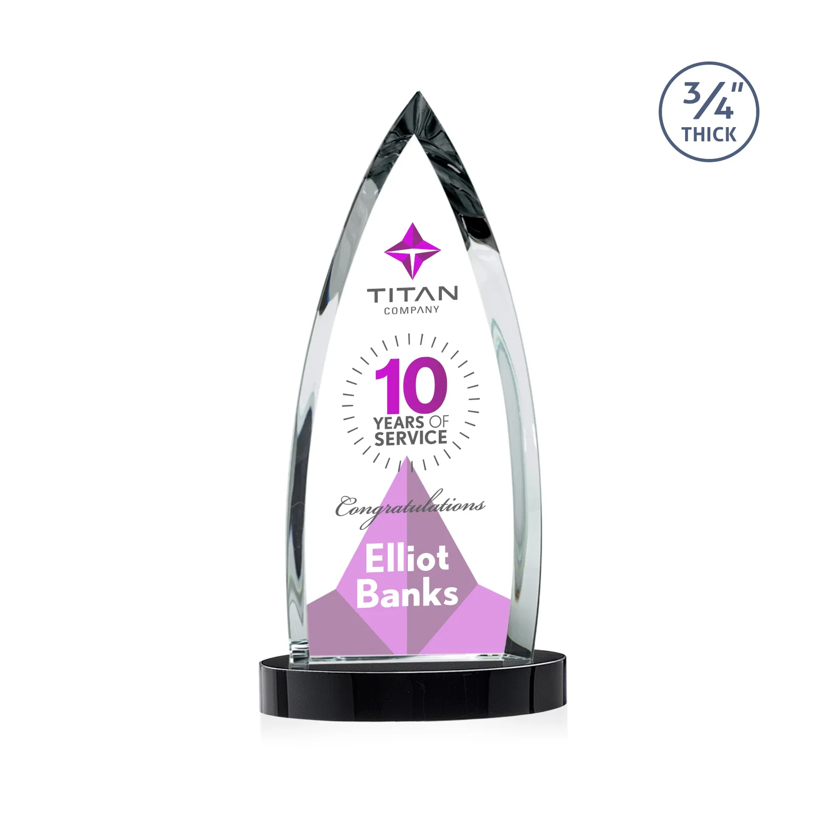 Custom Starfire Crystal Arrowhead Award on Round Crystal Base, with your logo for dealer and partner awards