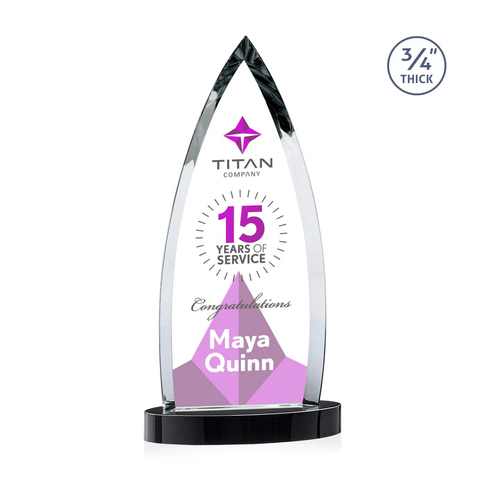 Custom Starfire Crystal Arrowhead Award on Round Crystal Base, with your logo for company anniversary events
