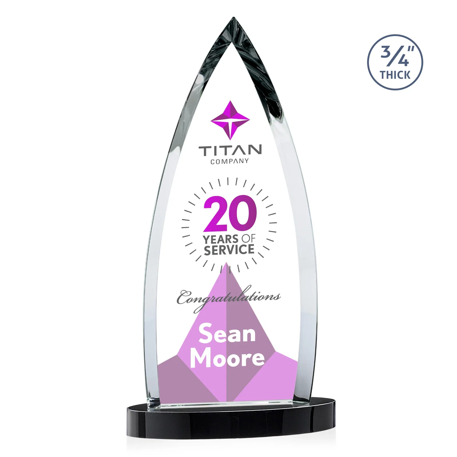 Personalized Starfire Crystal Arrowhead Award on Round Crystal Base, with your logo for employee recognition