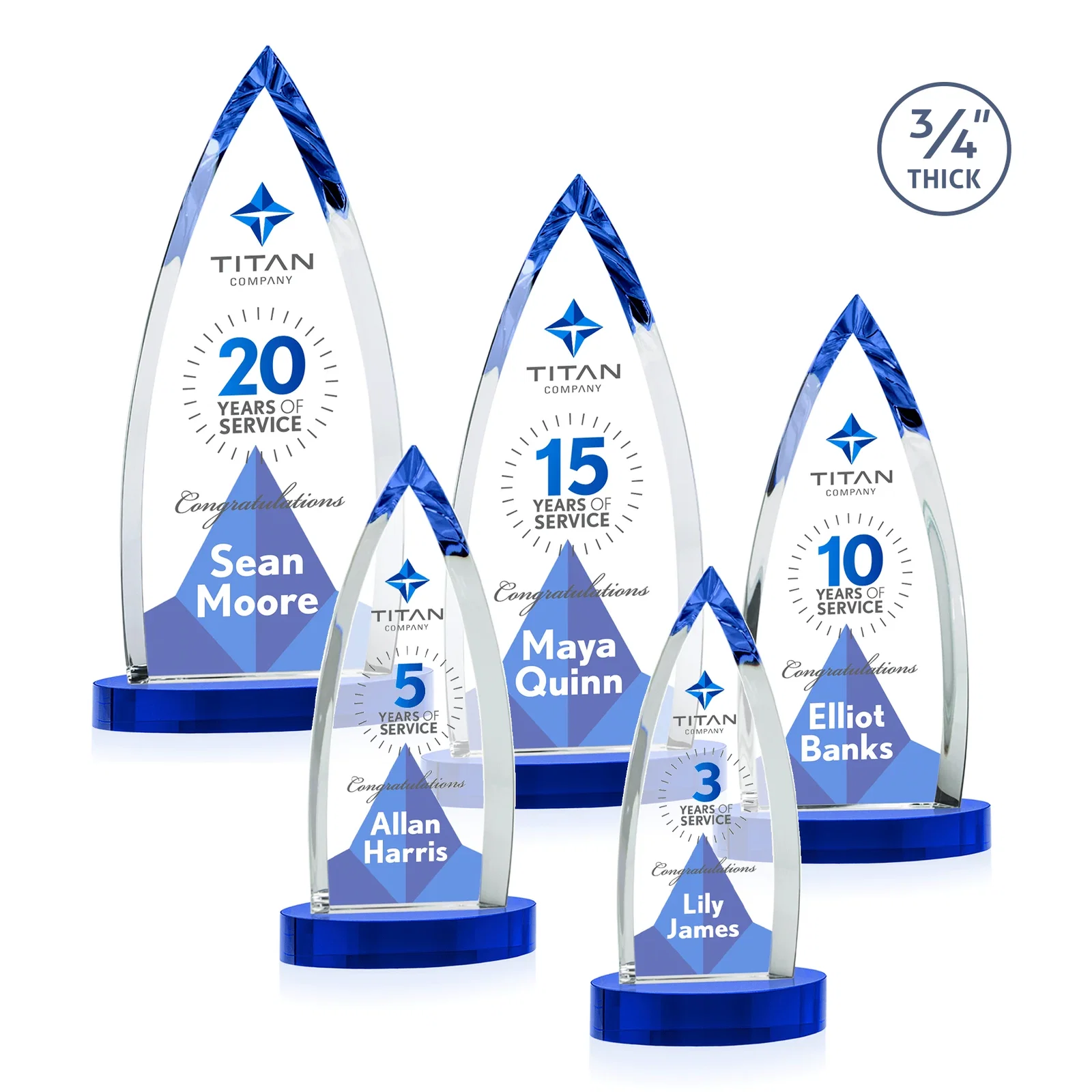 Personalized Starfire Crystal Arrowhead Award on Round Crystal Base, with your logo for service anniversary gifts