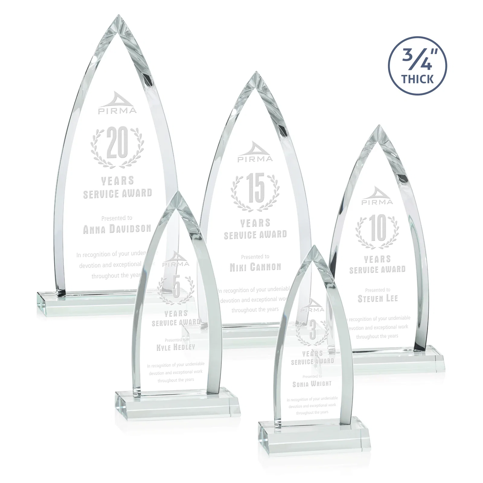 Custom Starfire Crystal Arrowhead Award with Second Etch on Mitered Base, awards for employee recognition