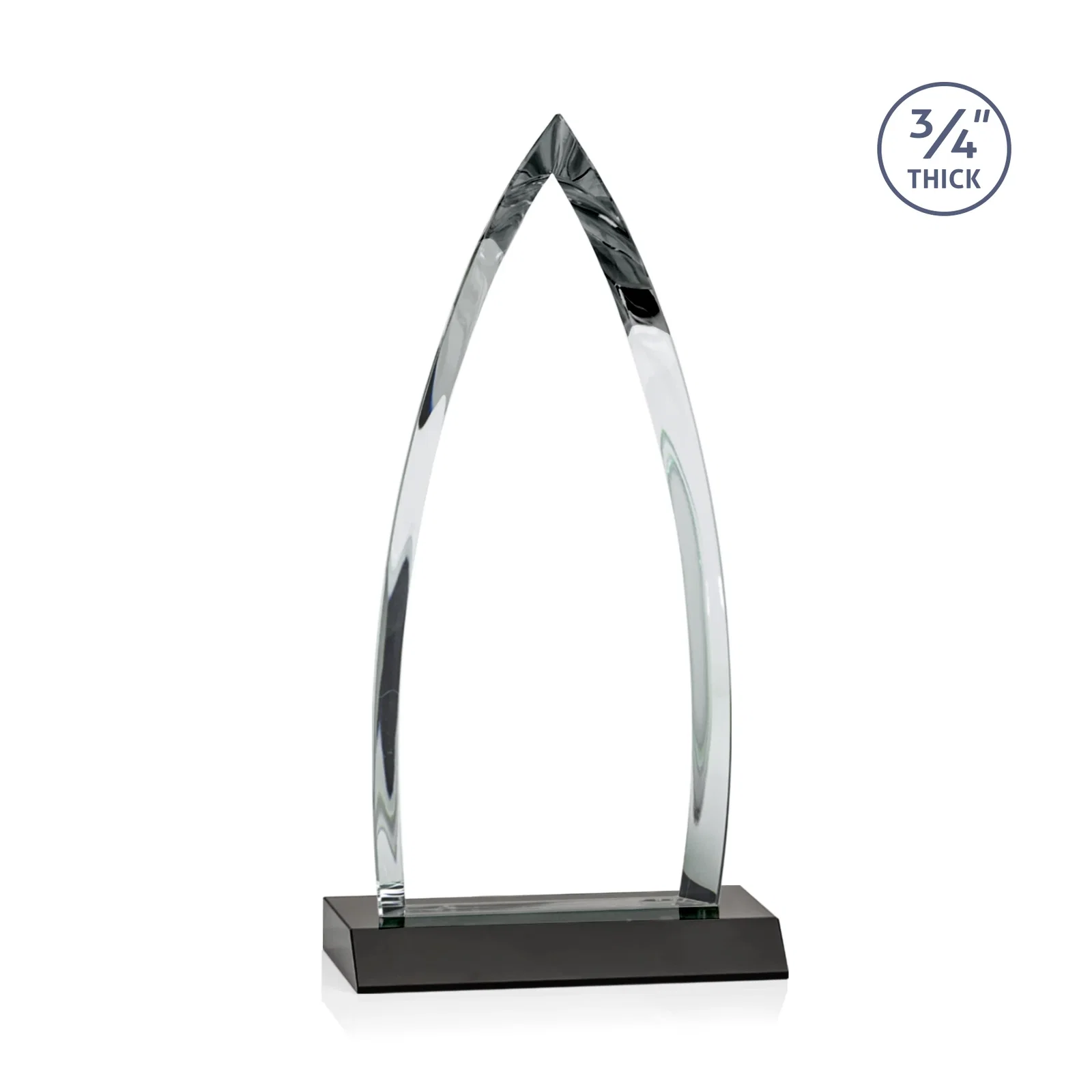 Promotional Starfire Crystal Arrowhead Award with Second Etch on Mitered Base, awards, with your logo for team milestone celebrations