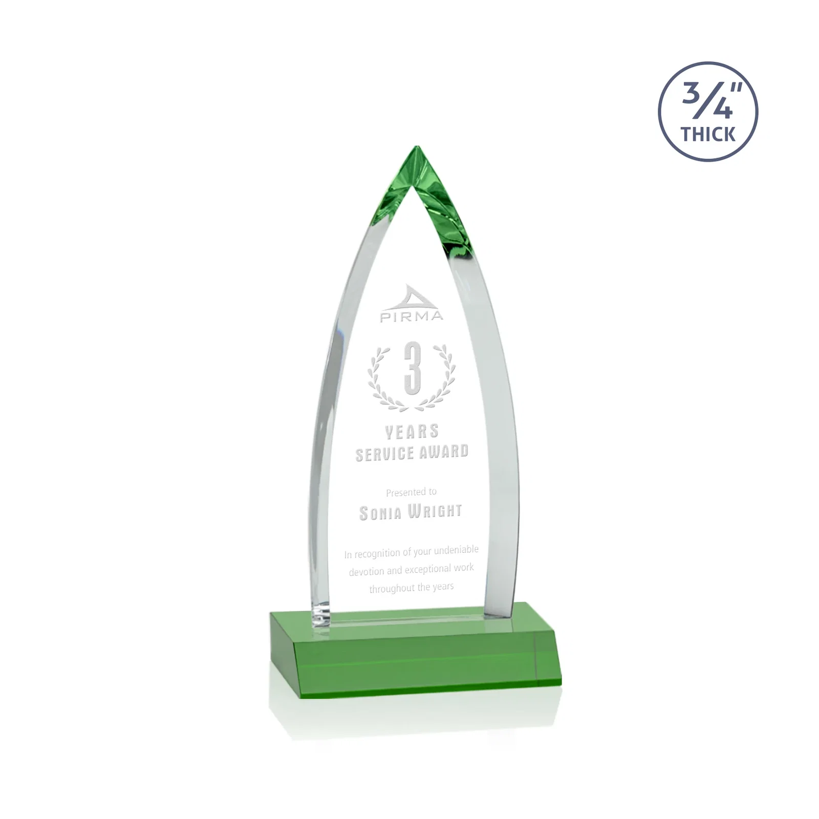 Personalized Starfire Crystal Arrowhead Award with Second Etch on Mitered Base, awards for corporate award ceremonies