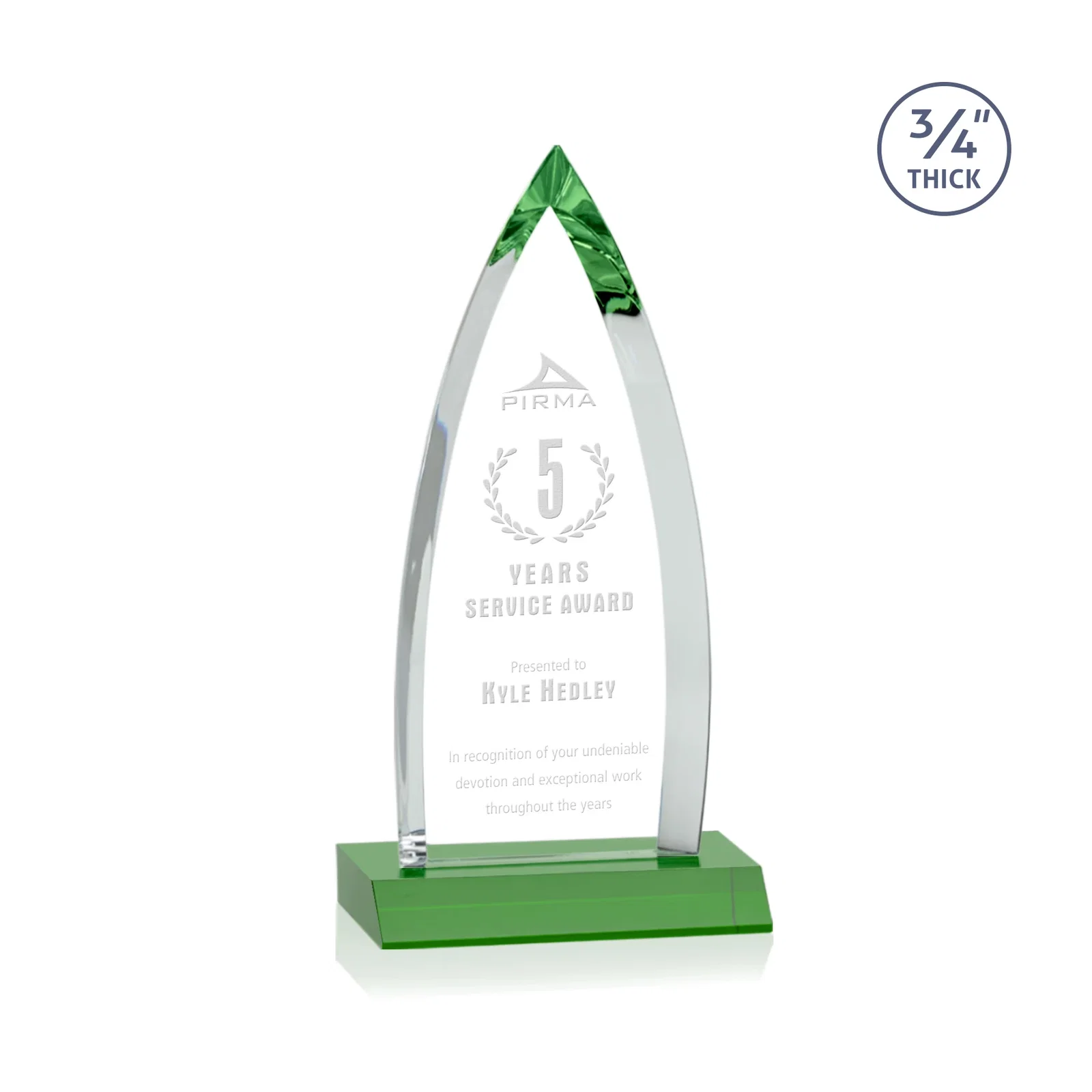 Personalized Starfire Crystal Arrowhead Award with Second Etch on Mitered Base, awards for service anniversary gifts