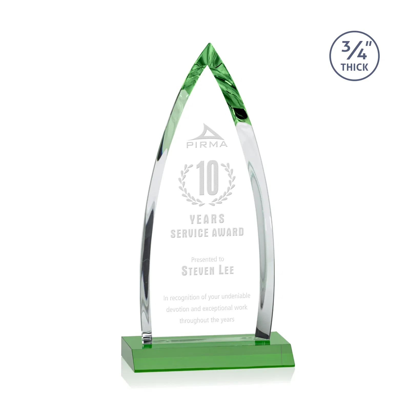 Personalized Starfire Crystal Arrowhead Award with Second Etch on Mitered Base, awards for sales achievement awards