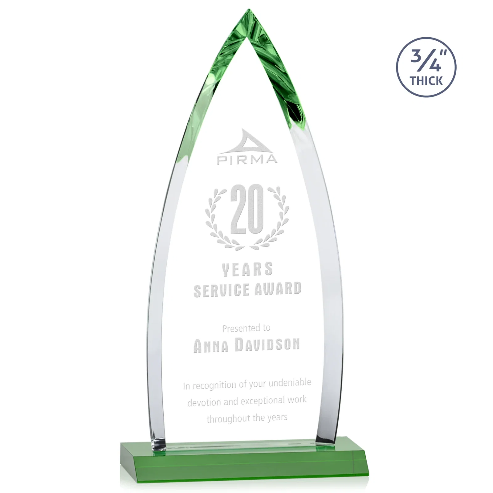 Personalized Starfire Crystal Arrowhead Award with Second Etch on Mitered Base, awards for team milestone celebrations