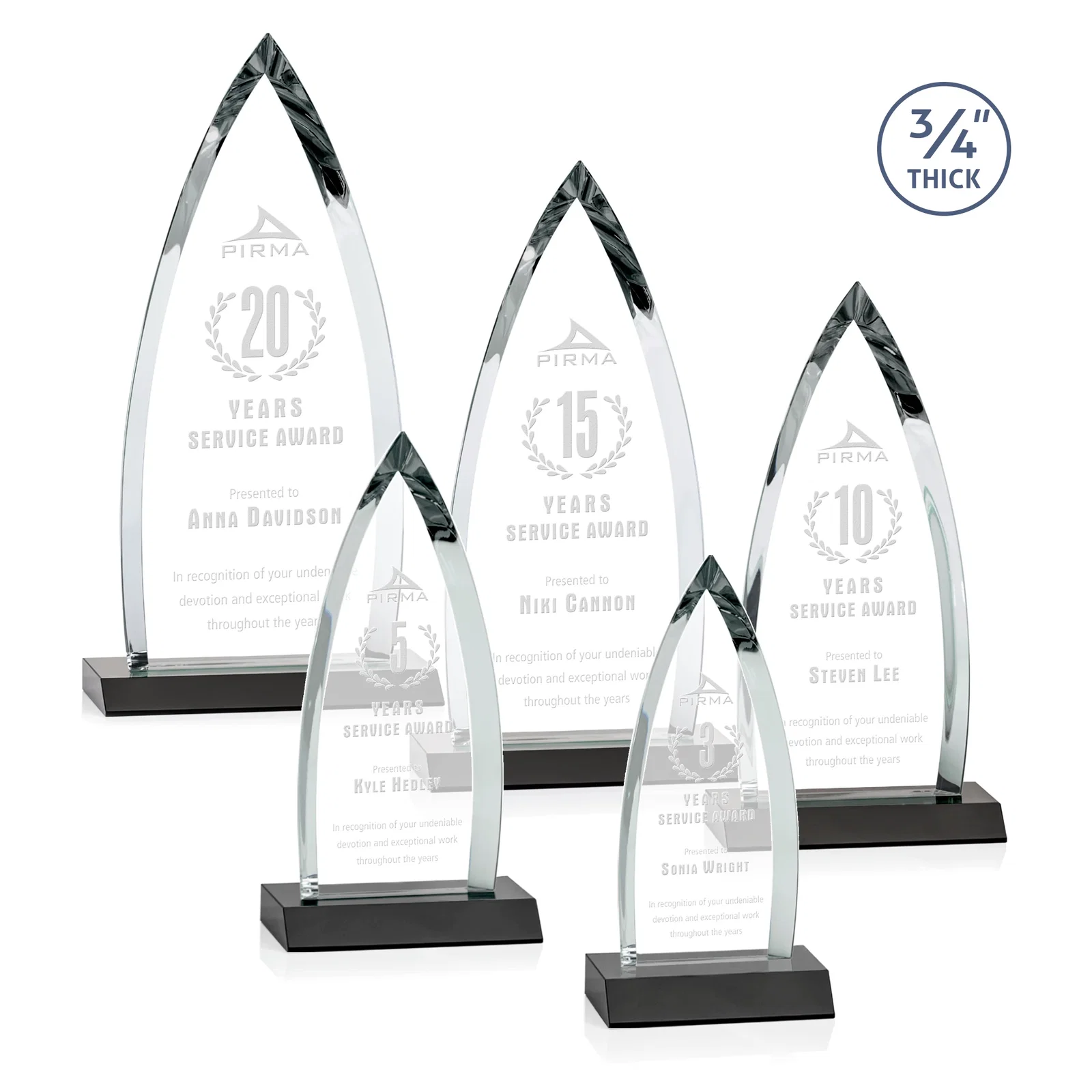 Personalized Starfire Crystal Arrowhead Award with Second Etch on Mitered Base, awards for donor appreciation