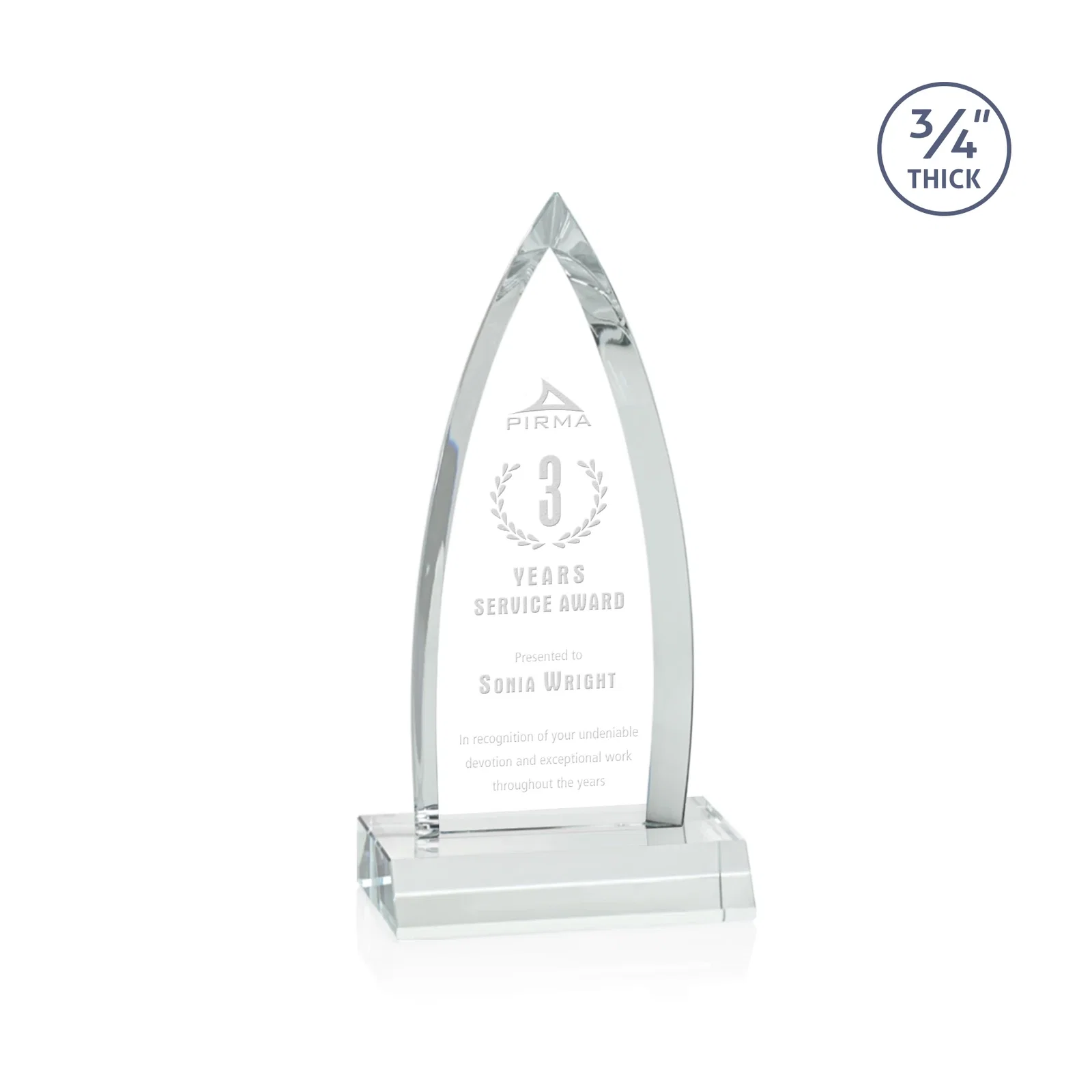Custom Starfire Crystal Arrowhead Award with Second Etch on Mitered Base, awards for corporate award ceremonies