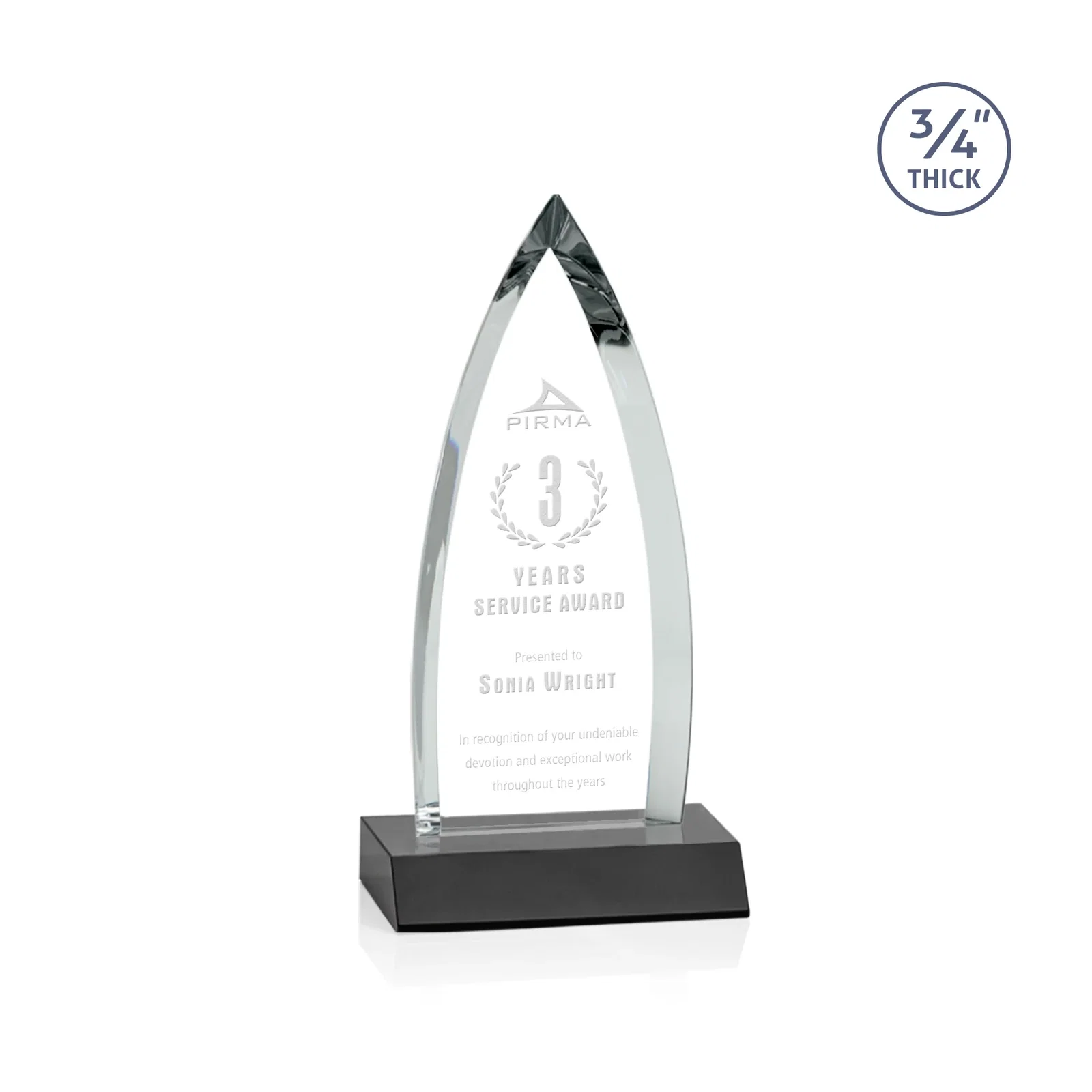 Personalized Starfire Crystal Arrowhead Award with Second Etch on Mitered Base, awards for graduation ceremonies