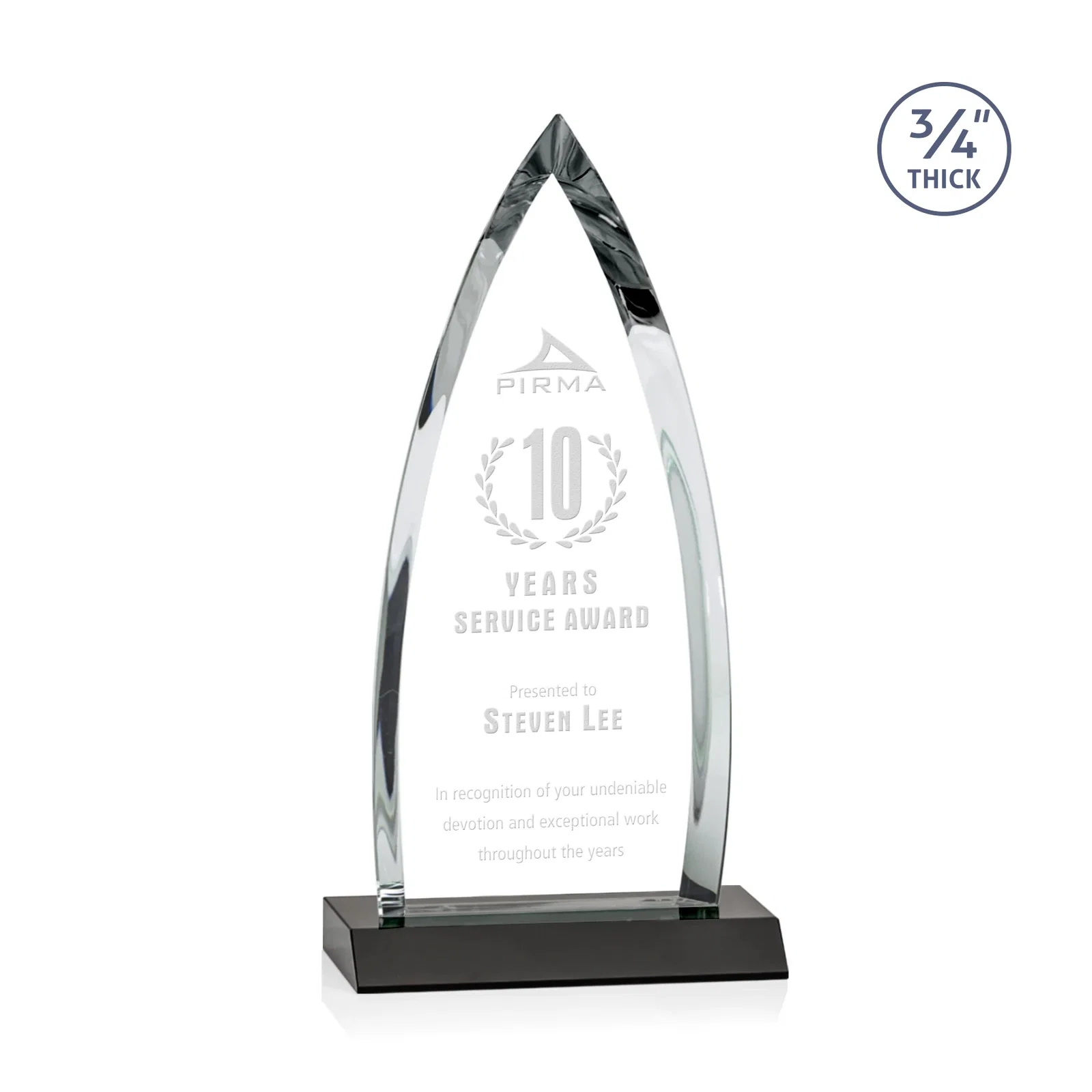 Personalized Starfire Crystal Arrowhead Award with Second Etch on Mitered Base, awards for volunteer appreciation