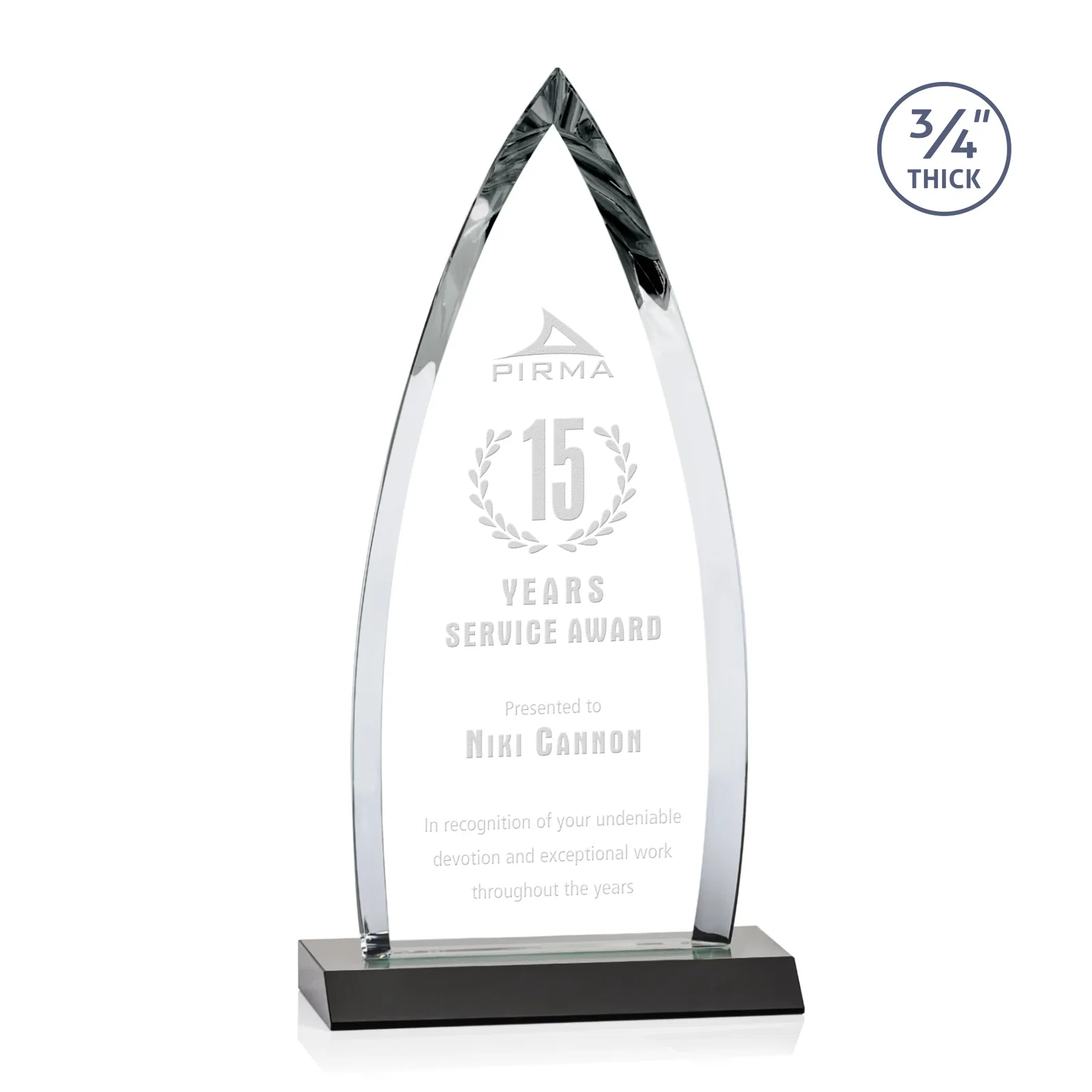Personalized Starfire Crystal Arrowhead Award with Second Etch on Mitered Base, awards for dealer and partner awards