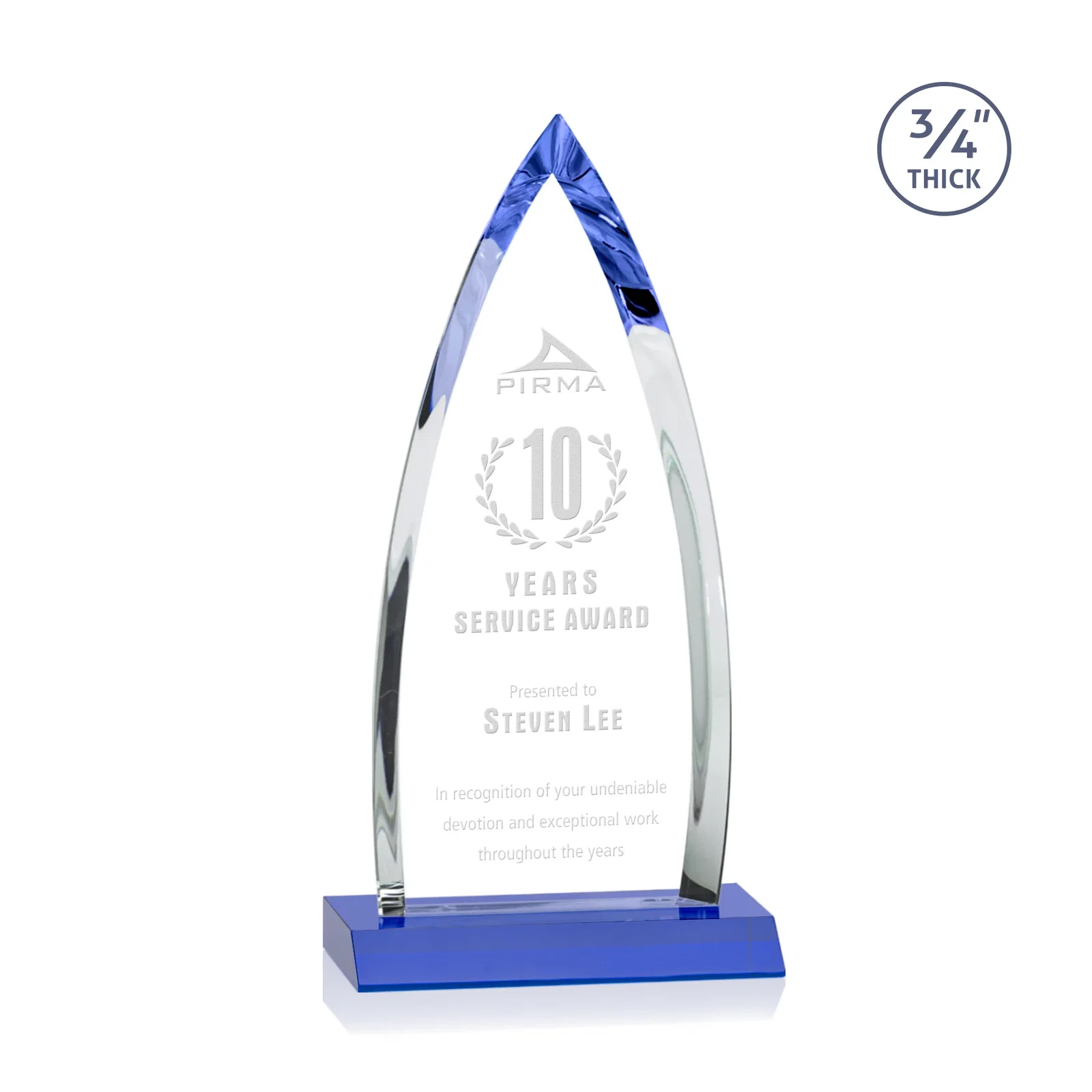 Promotional Starfire Crystal Arrowhead Award with Second Etch on Mitered Base, awards for sales achievement awards