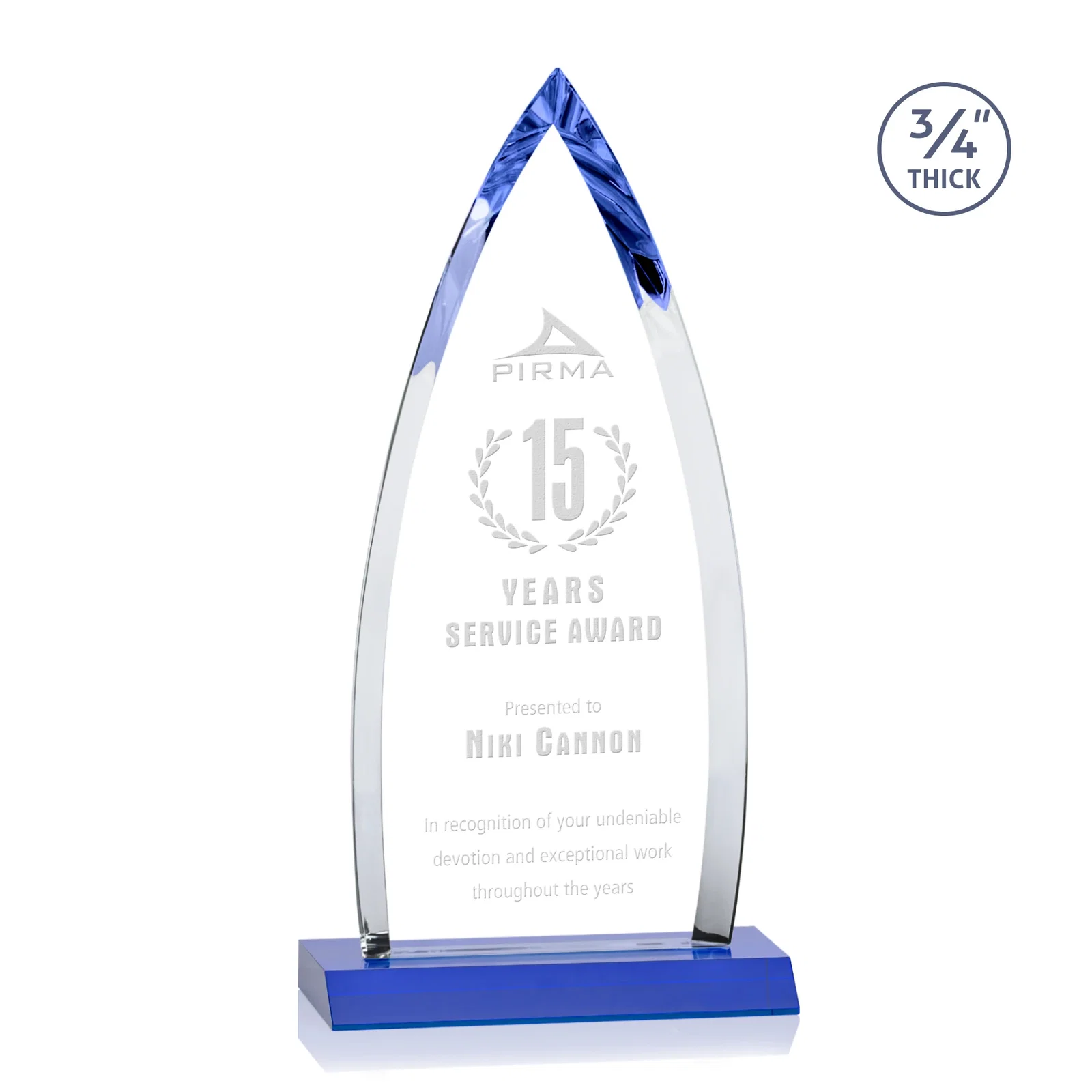 Promotional Starfire Crystal Arrowhead Award with Second Etch on Mitered Base, awards for retirement presentations
