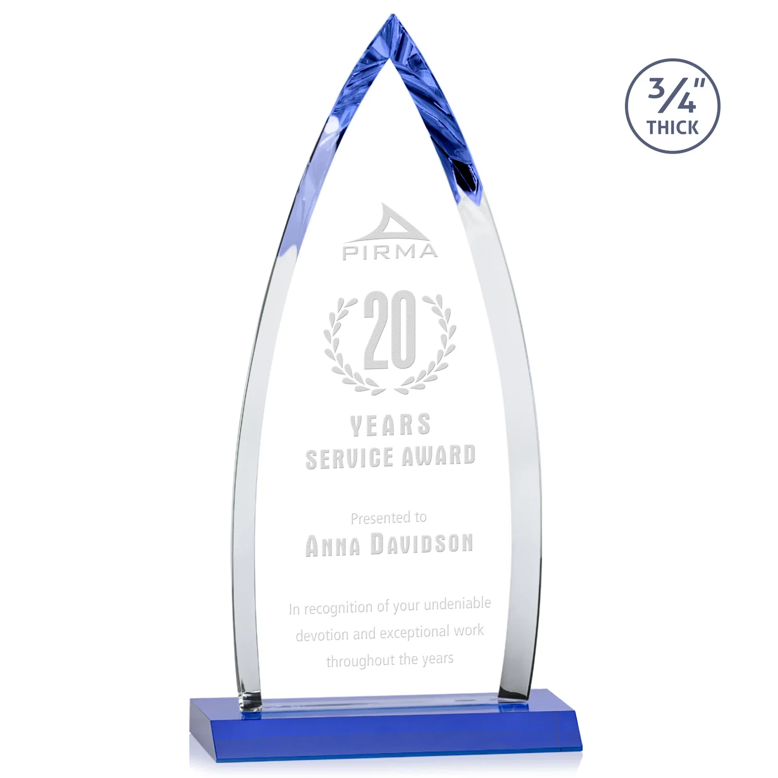 Promotional Starfire Crystal Arrowhead Award with Second Etch on Mitered Base, awards for team milestone celebrations