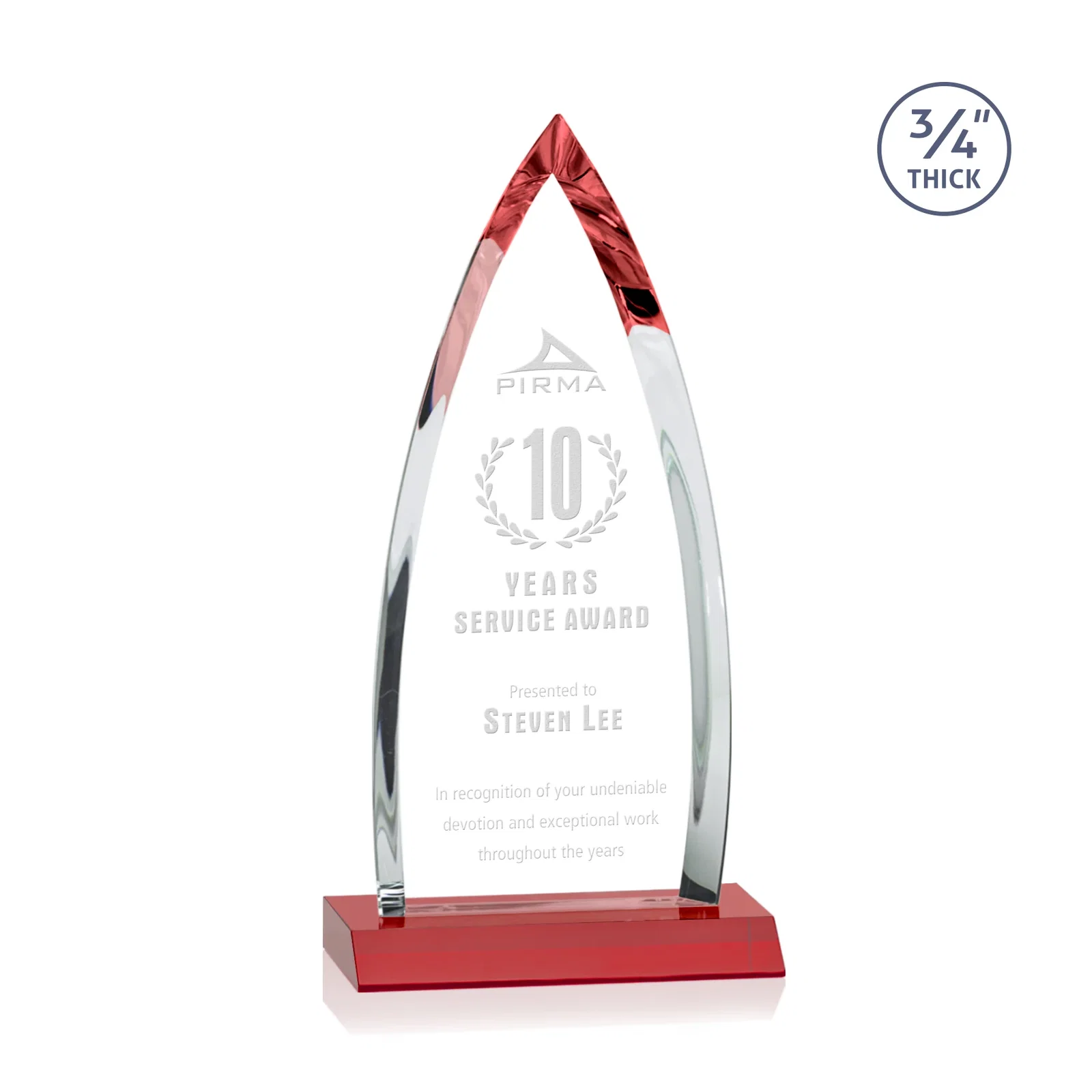 Promotional Starfire Crystal Arrowhead Award with Second Etch on Mitered Base, awards for volunteer appreciation