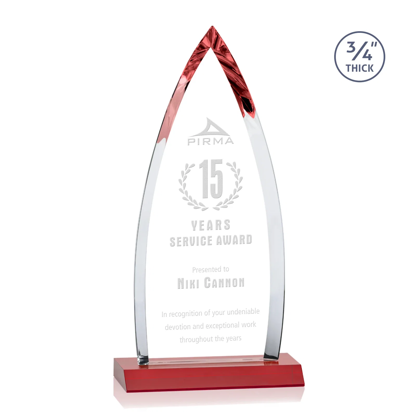 Promotional Starfire Crystal Arrowhead Award with Second Etch on Mitered Base, awards for dealer and partner awards