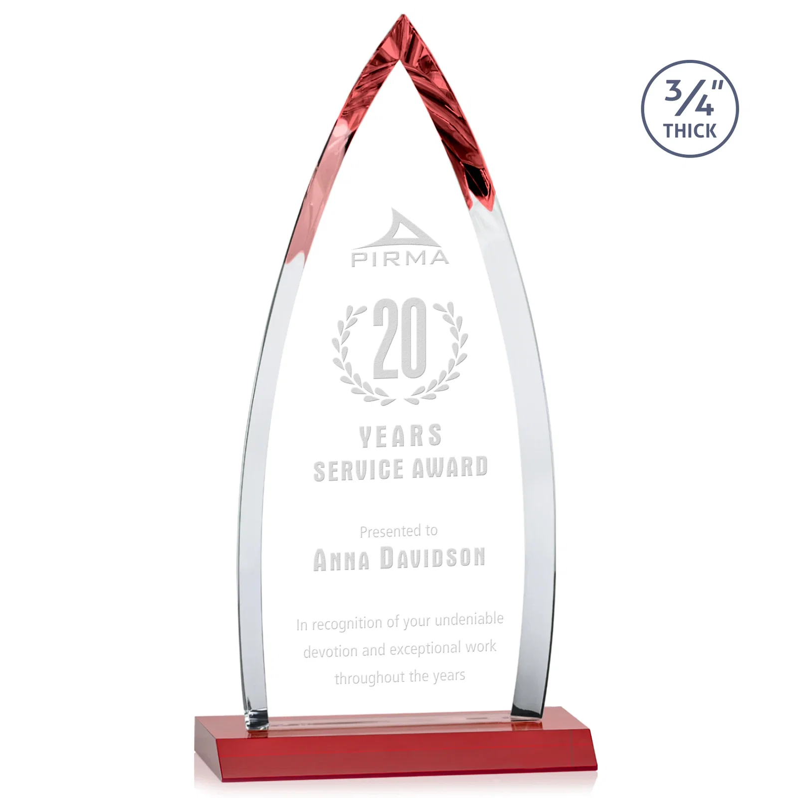 Promotional Starfire Crystal Arrowhead Award with Second Etch on Mitered Base, awards for company anniversary events