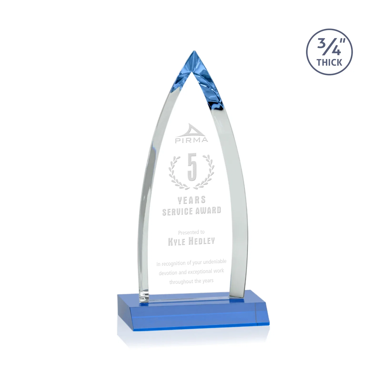 Branded Starfire Crystal Arrowhead Award with Second Etch on Mitered Base, awards for service anniversary gifts