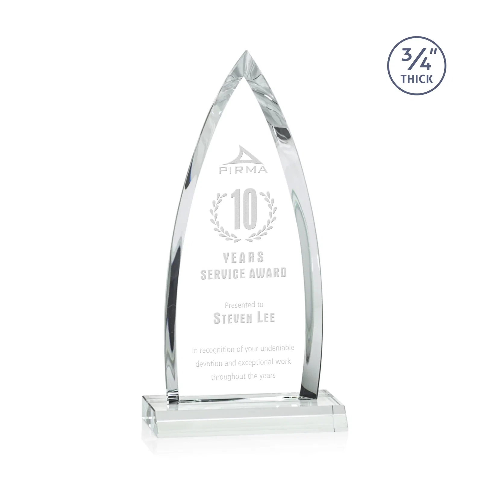 Custom Starfire Crystal Arrowhead Award with Second Etch on Mitered Base, awards for sales achievement awards