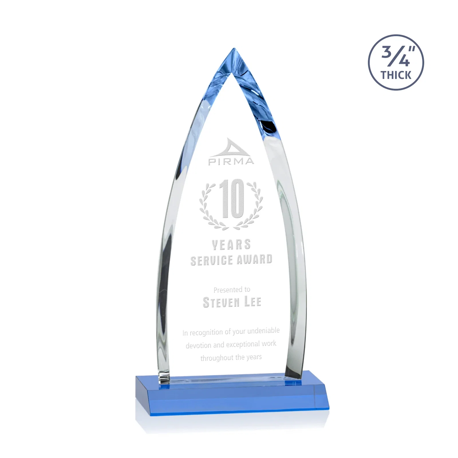 Branded Starfire Crystal Arrowhead Award with Second Etch on Mitered Base, awards for sales achievement awards