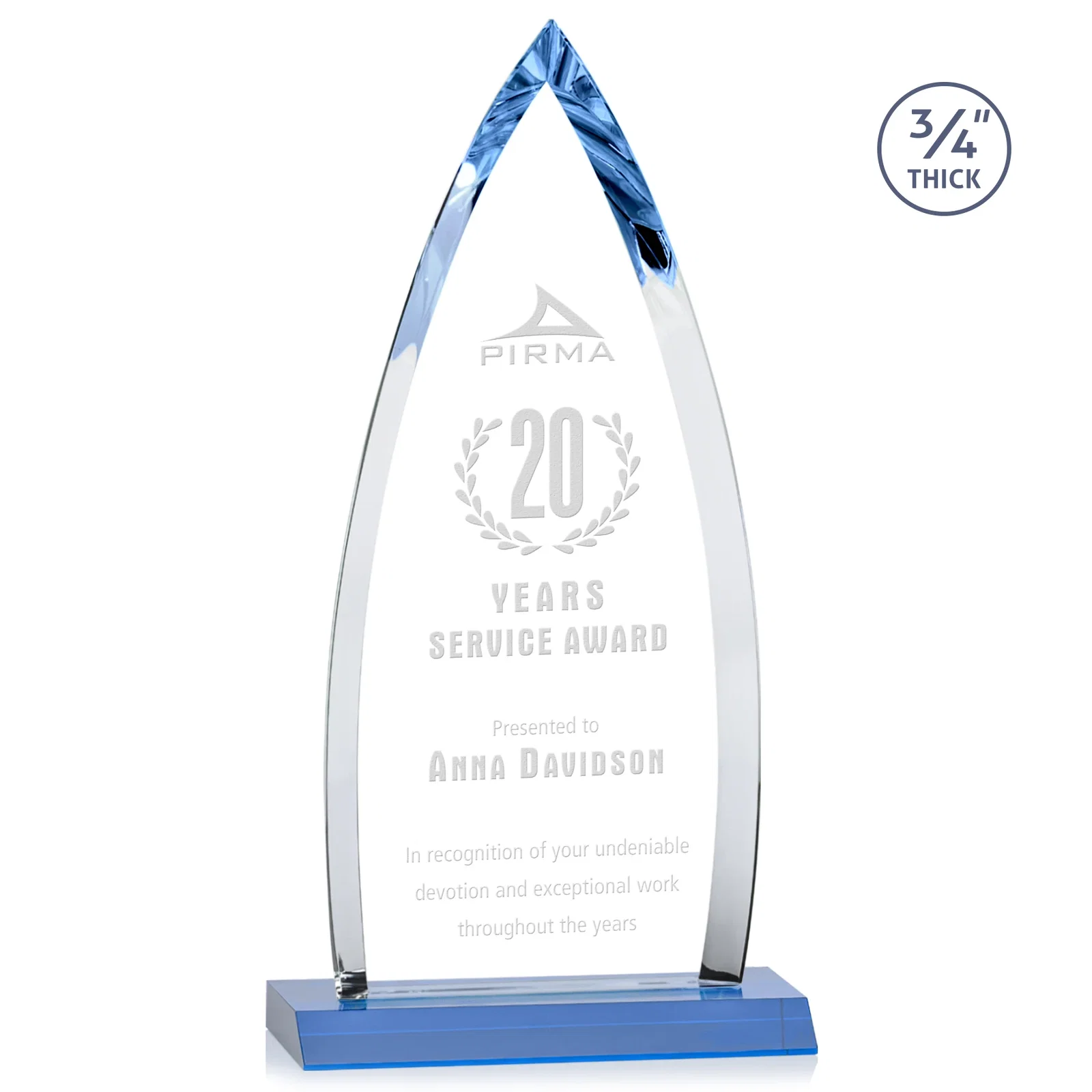Branded Starfire Crystal Arrowhead Award with Second Etch on Mitered Base, awards for team milestone celebrations