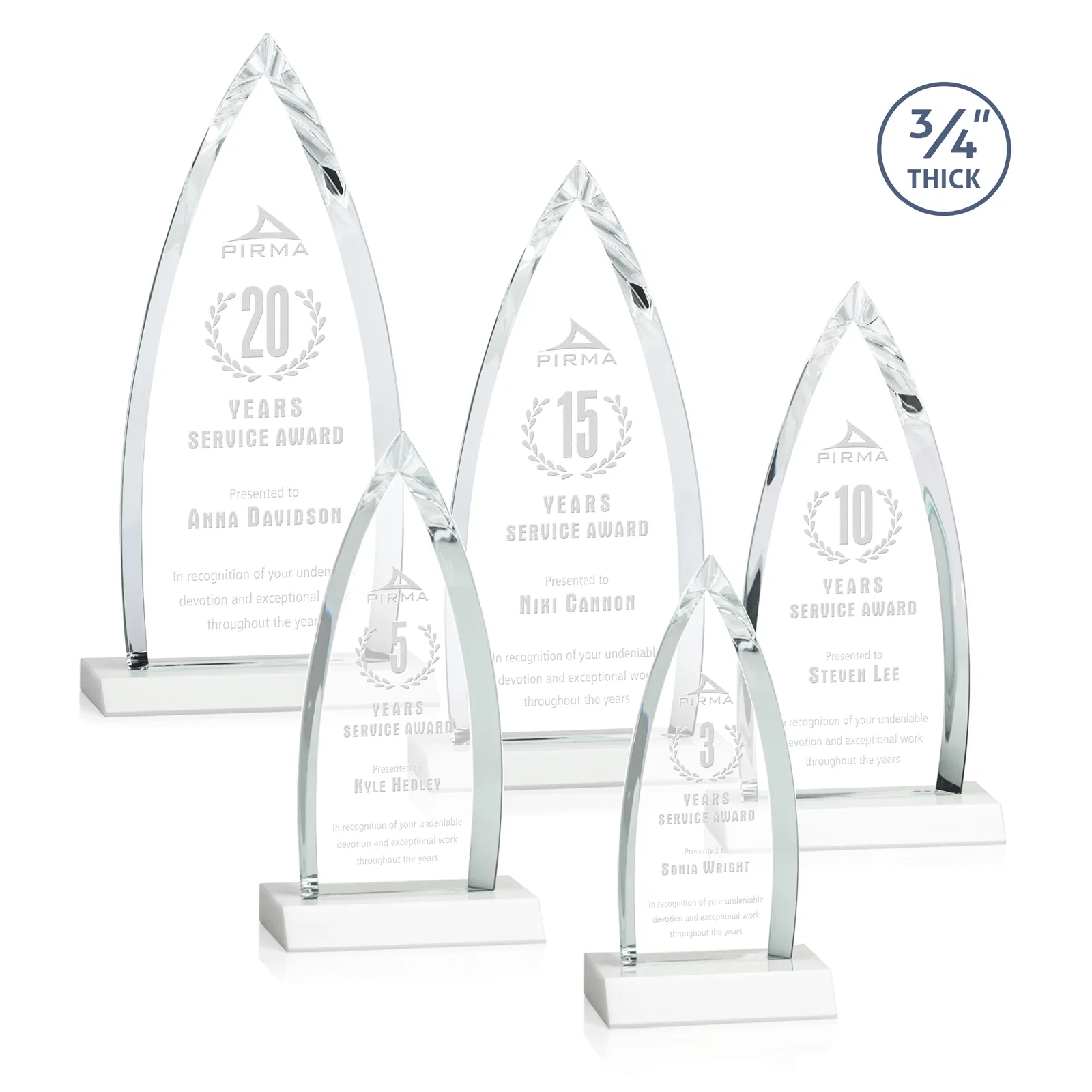 Branded Starfire Crystal Arrowhead Award with Second Etch on Mitered Base, awards for donor appreciation