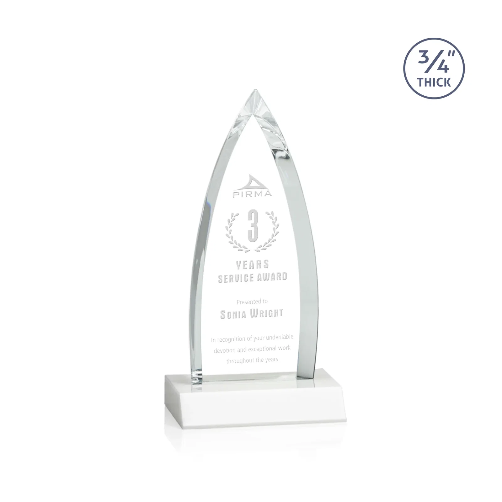 Branded Starfire Crystal Arrowhead Award with Second Etch on Mitered Base, awards for graduation ceremonies