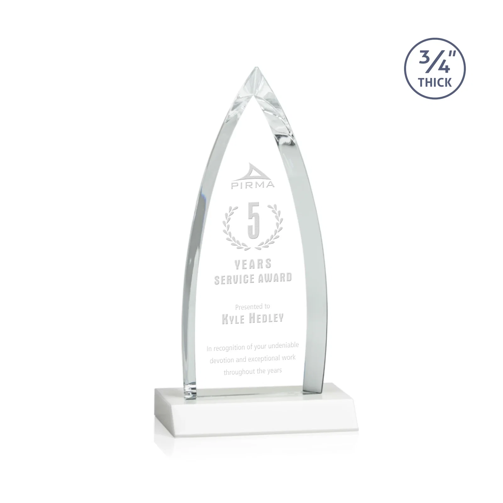 Branded Starfire Crystal Arrowhead Award with Second Etch on Mitered Base, awards for safety achievement programs