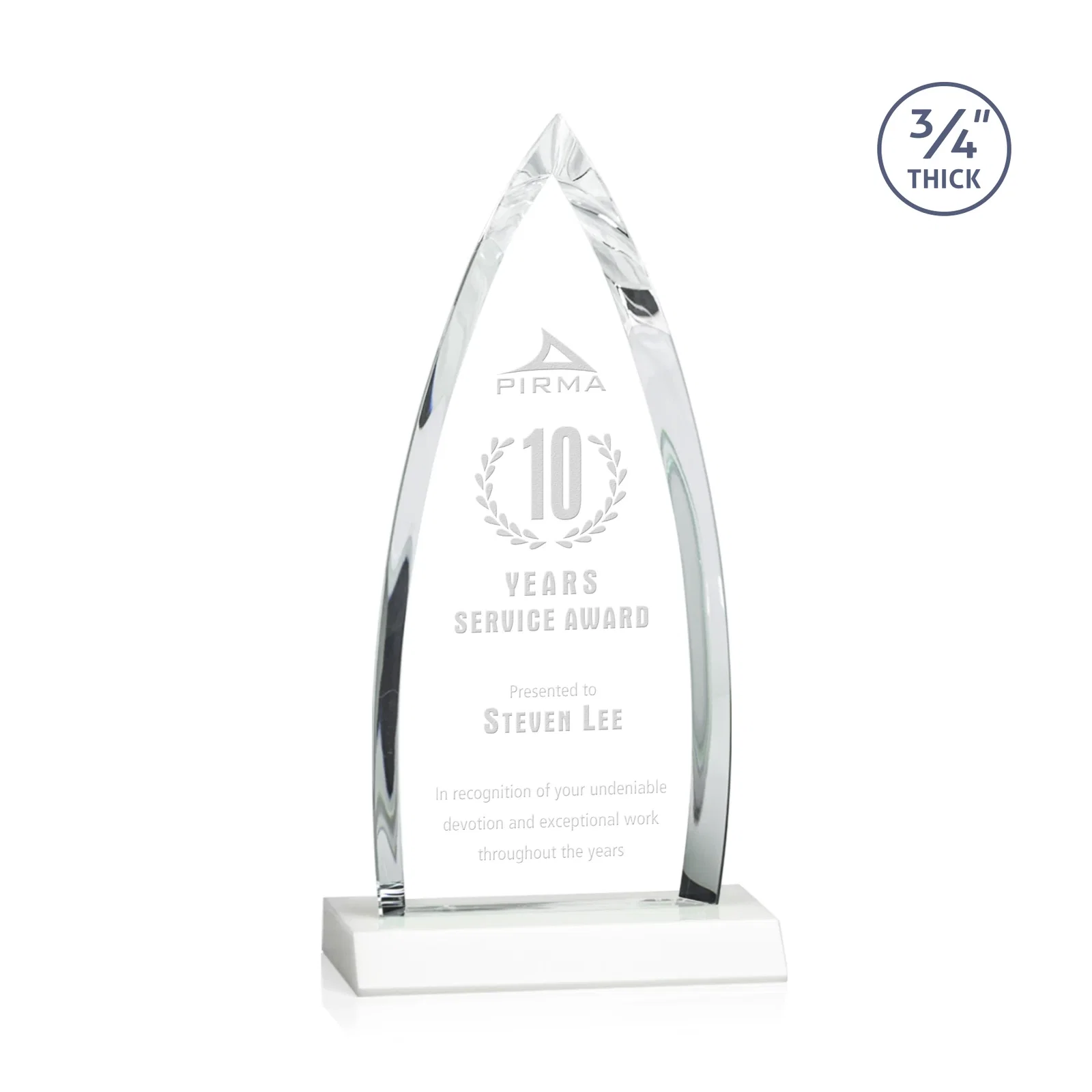 Branded Starfire Crystal Arrowhead Award with Second Etch on Mitered Base, awards for volunteer appreciation
