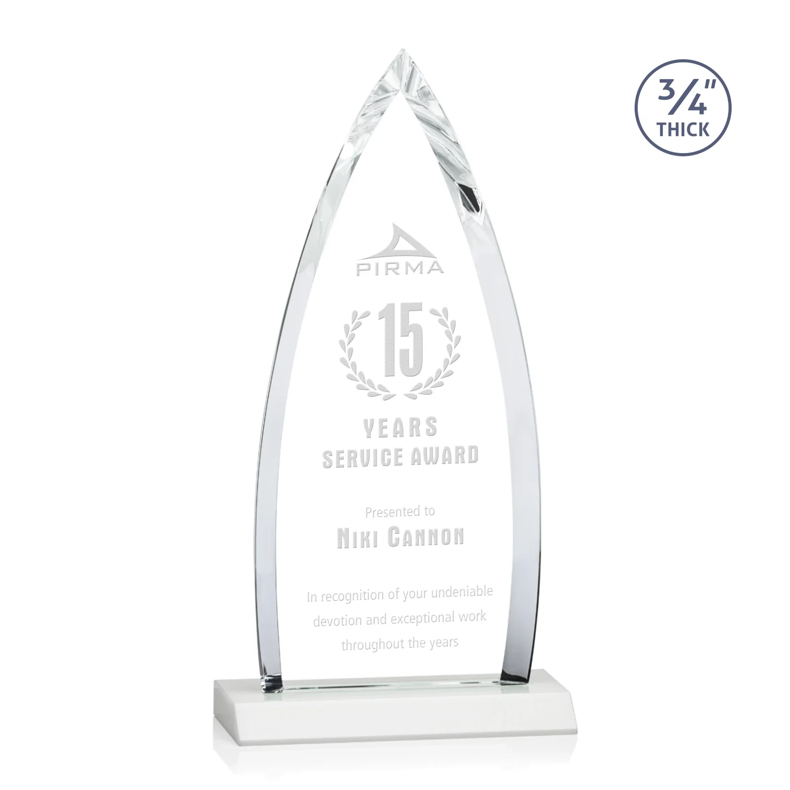 Branded Starfire Crystal Arrowhead Award with Second Etch on Mitered Base, awards for dealer and partner awards