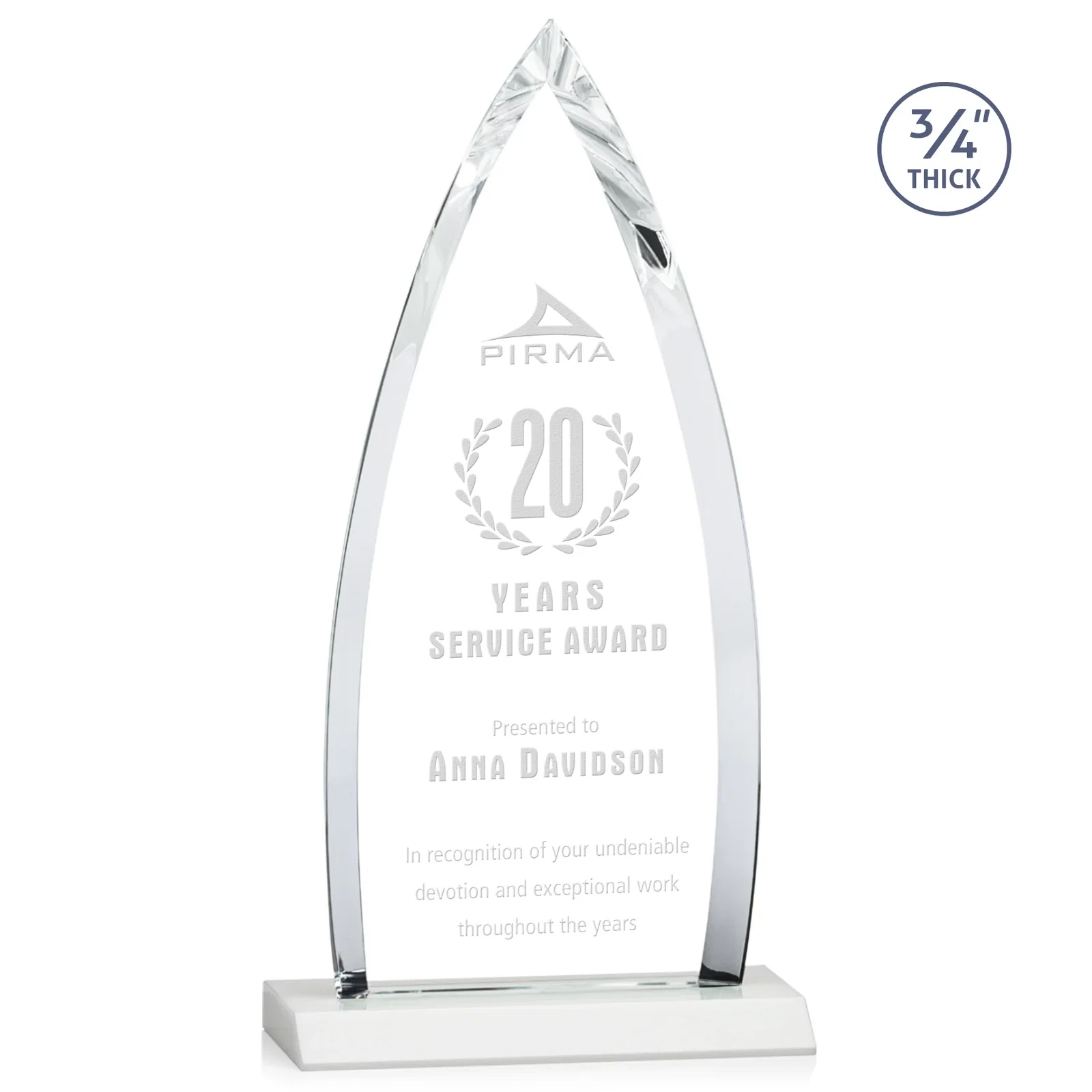 Branded Starfire Crystal Arrowhead Award with Second Etch on Mitered Base, awards for company anniversary events