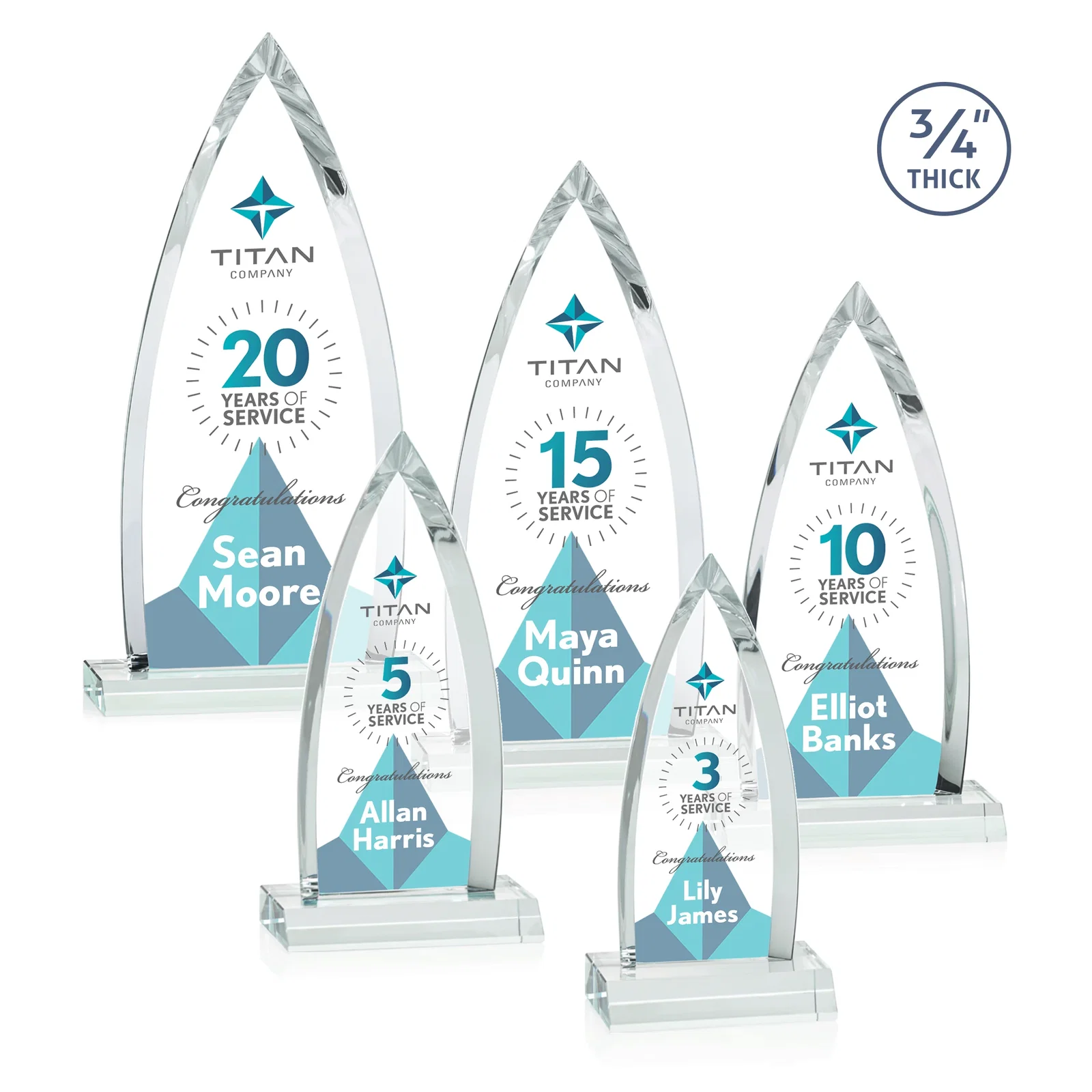 Custom printed Starfire Crystal Arrowhead Award with Second Etch on Mitered Base, awards for employee recognition