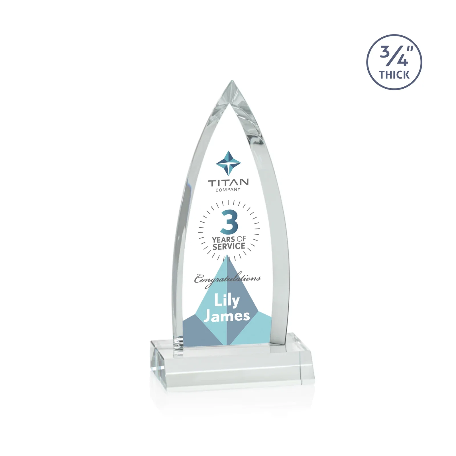 Custom printed Starfire Crystal Arrowhead Award with Second Etch on Mitered Base, awards for corporate award ceremonies