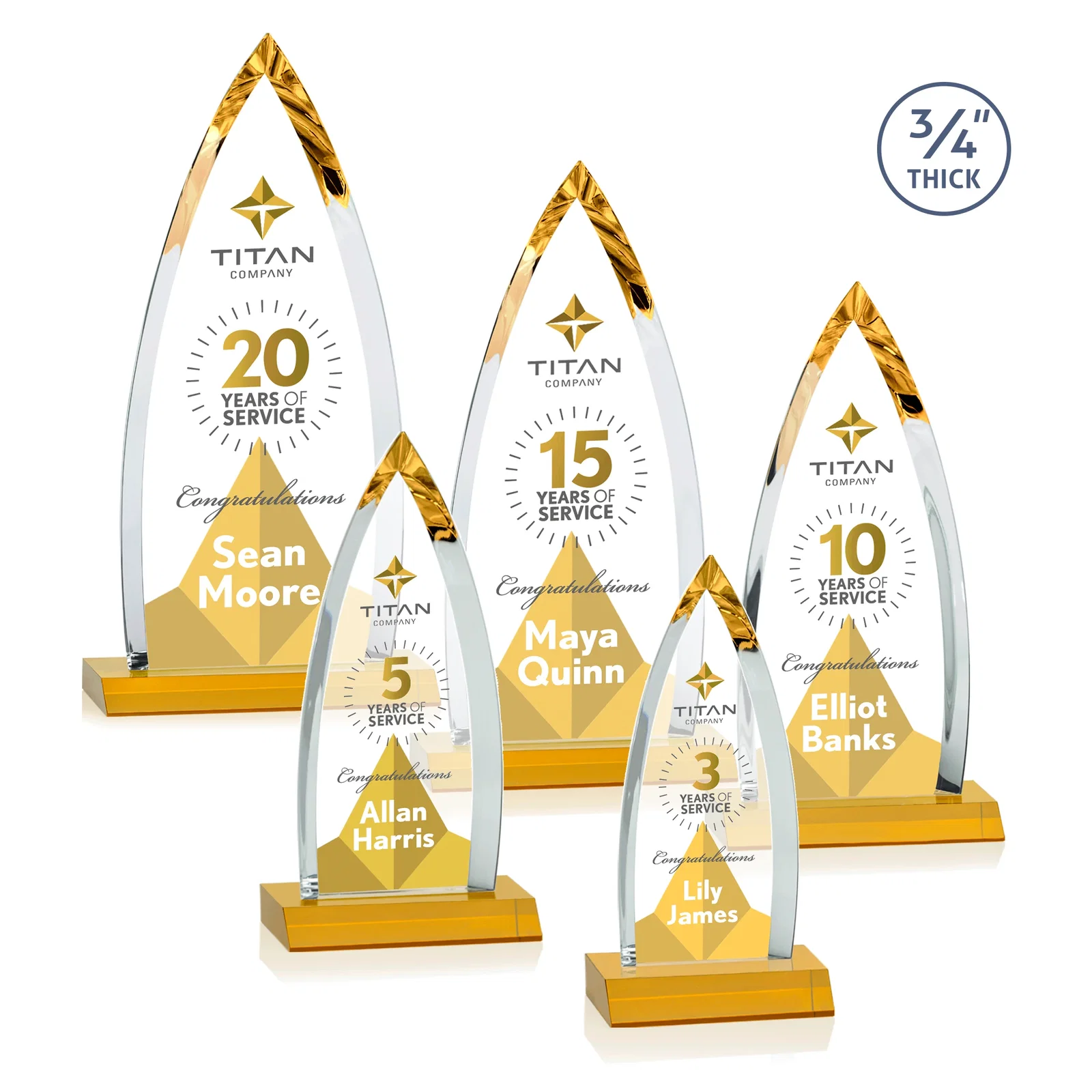 Custom printed Starfire Crystal Arrowhead Award with Second Etch on Mitered Base, awards for donor appreciation