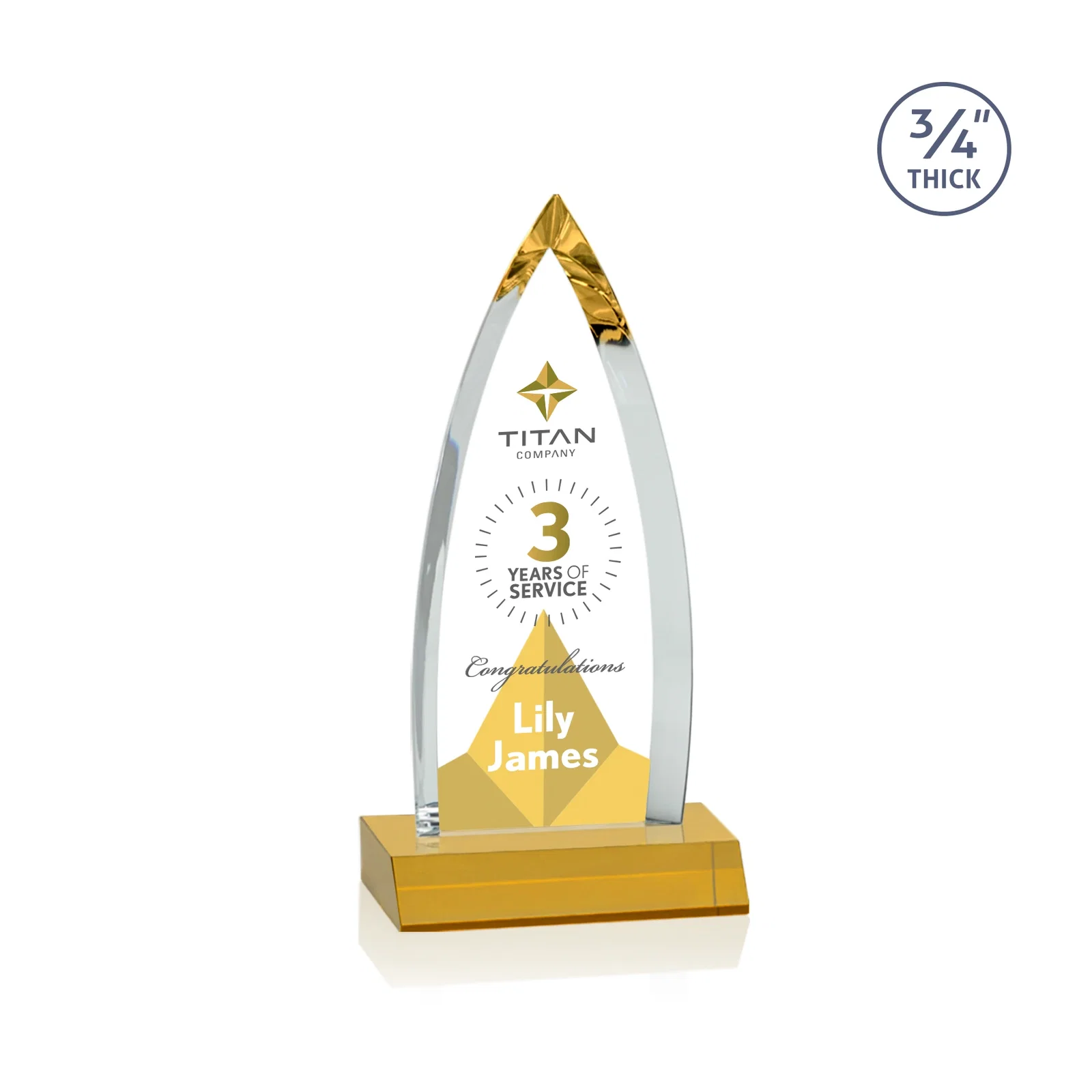 Custom printed Starfire Crystal Arrowhead Award with Second Etch on Mitered Base, awards for graduation ceremonies