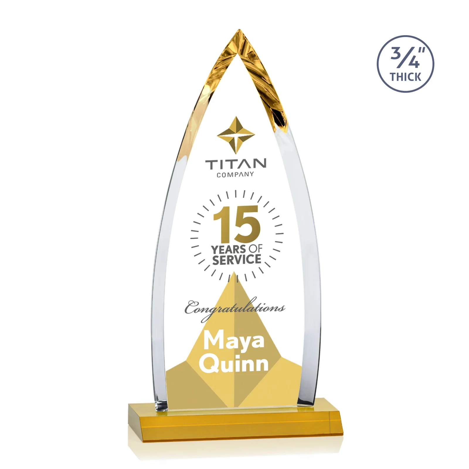 Custom printed Starfire Crystal Arrowhead Award with Second Etch on Mitered Base, awards for dealer and partner awards