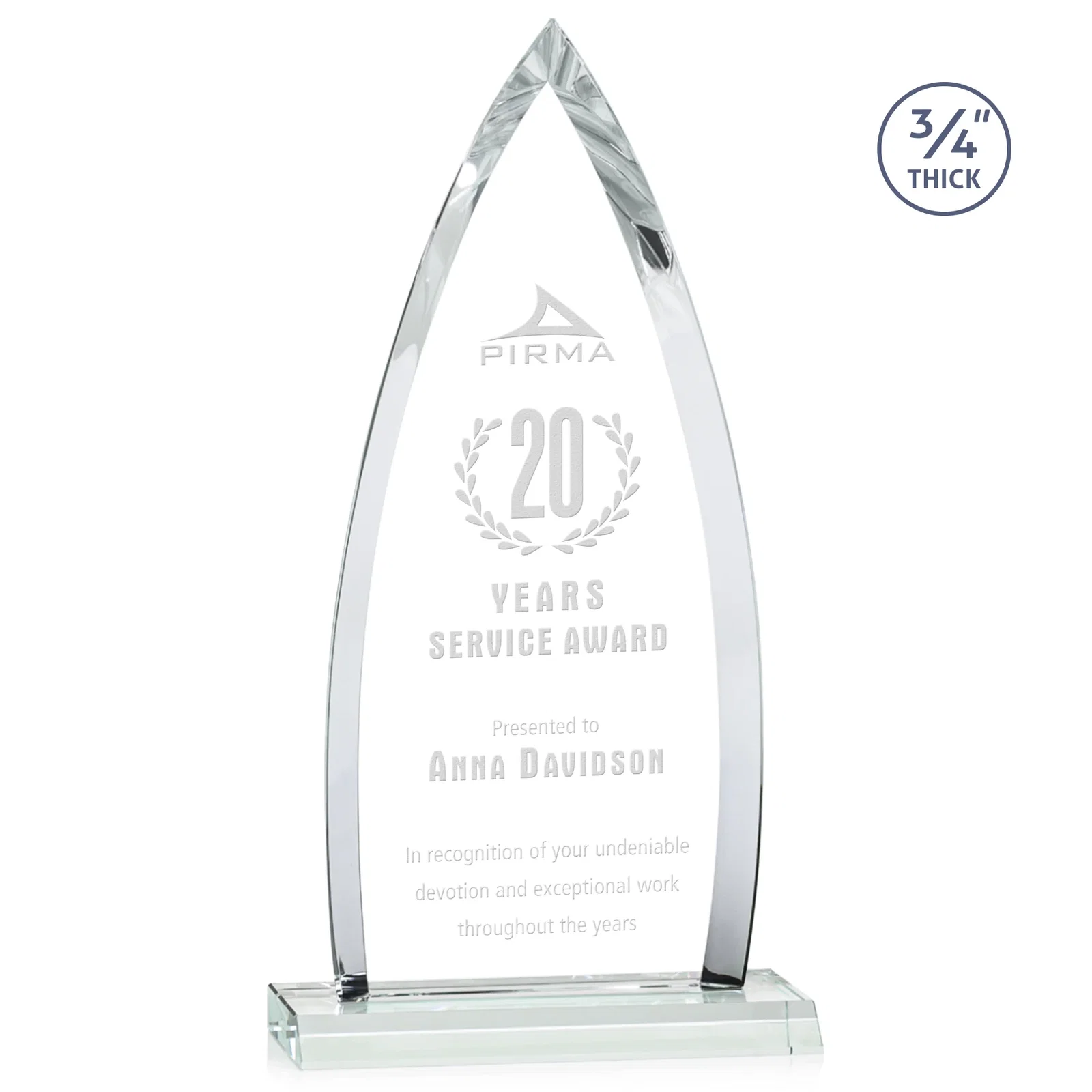 Custom Starfire Crystal Arrowhead Award with Second Etch on Mitered Base, awards for team milestone celebrations