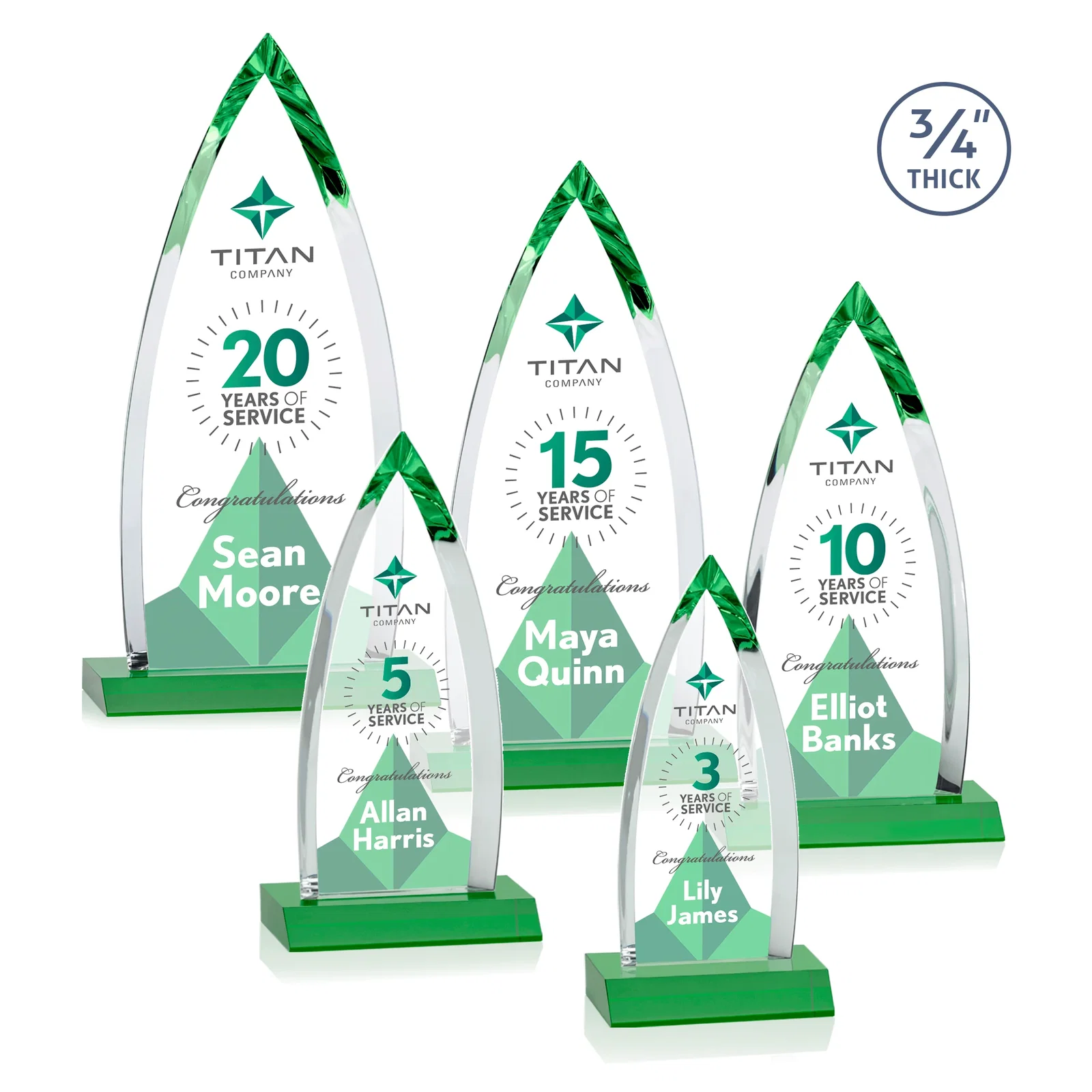 Customized Starfire Crystal Arrowhead Award with Second Etch on Mitered Base, awards for employee recognition